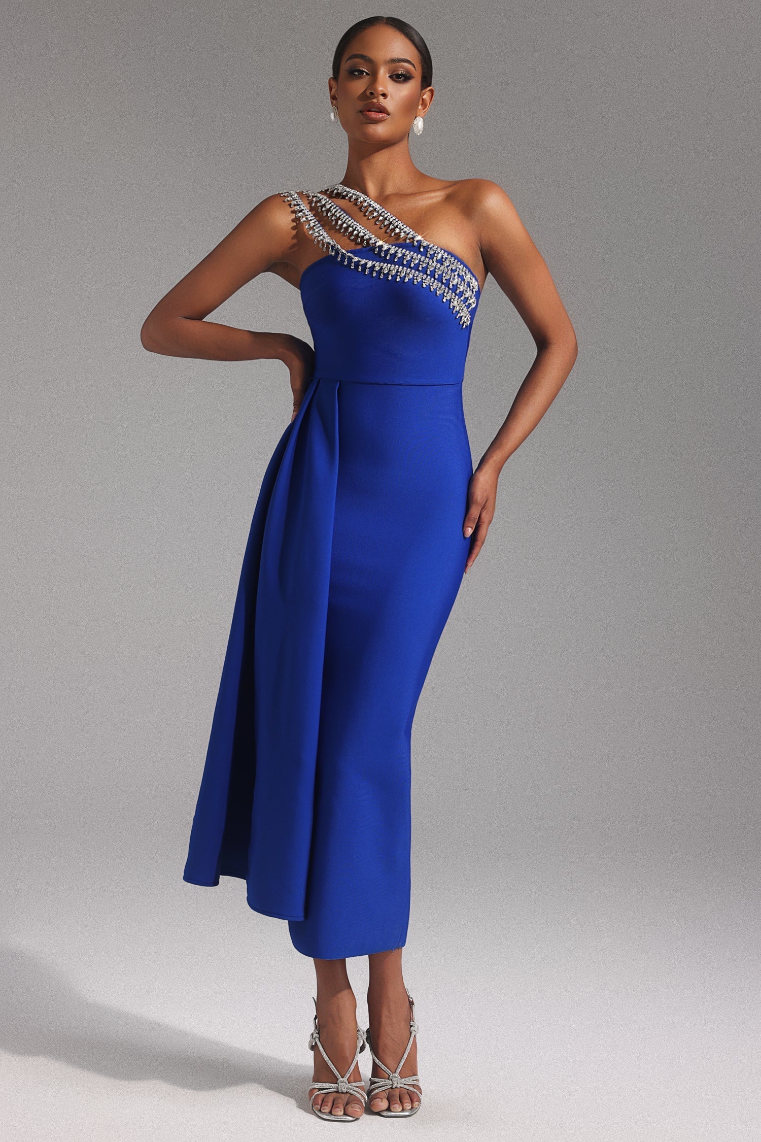 One Shoulder Diamond Bandage Maxi Dress - View 5
