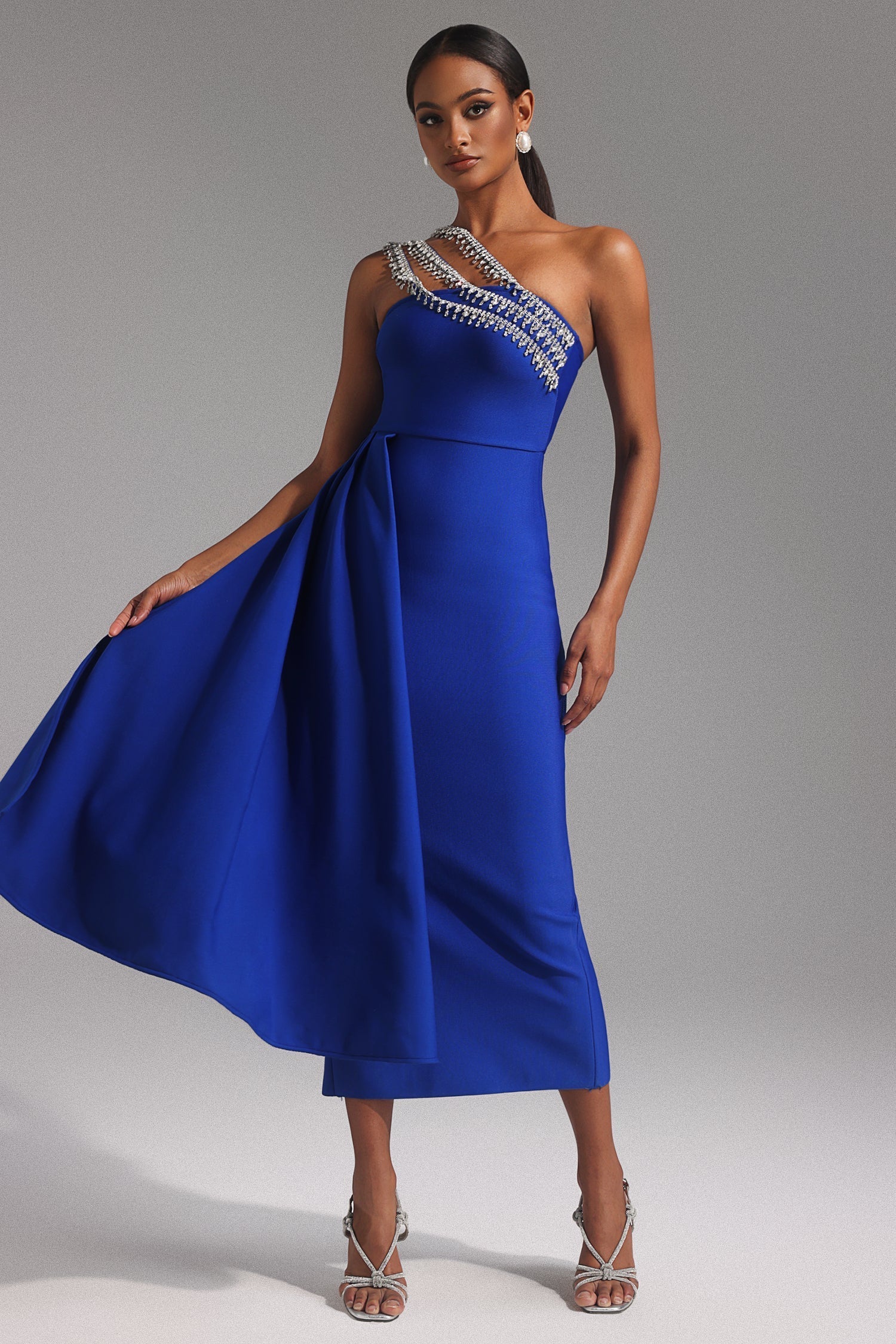One Shoulder Diamond Bandage Maxi Dress - View 2