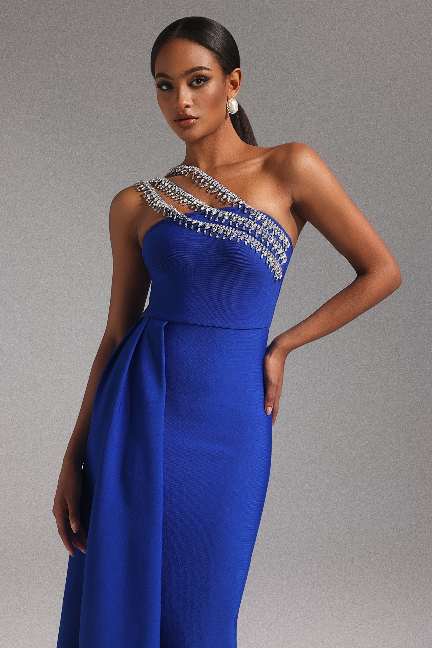 One Shoulder Diamond Bandage Maxi Dress - View 3