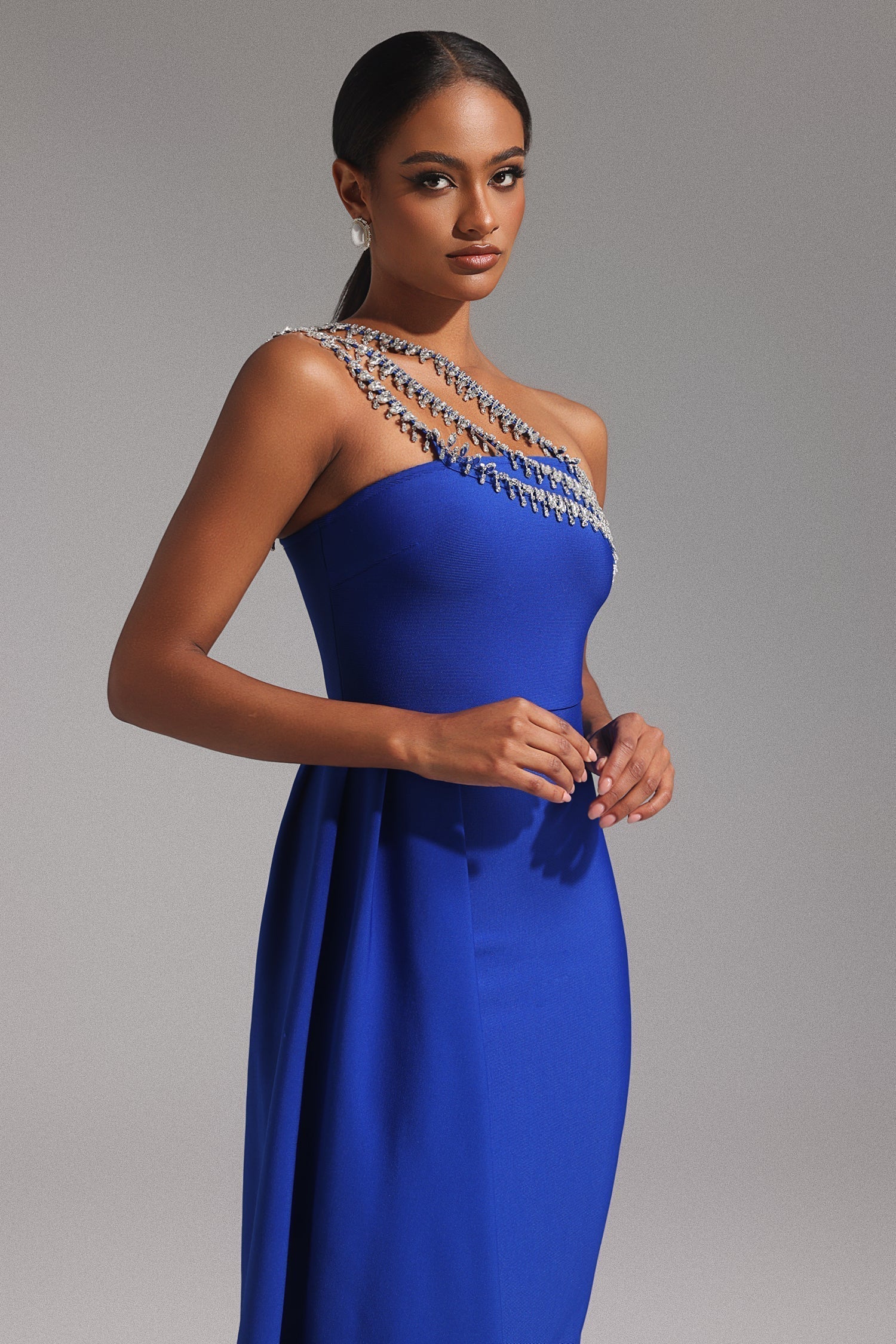 One Shoulder Diamond Bandage Maxi Dress - View 4