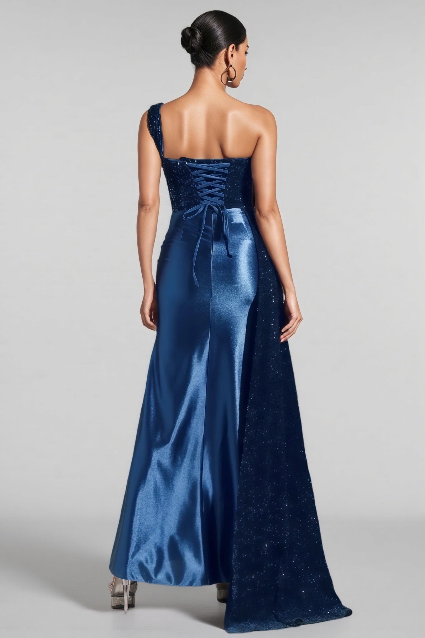 Irene One Shoulder High Slit Sequin Maxi Dress - View 5