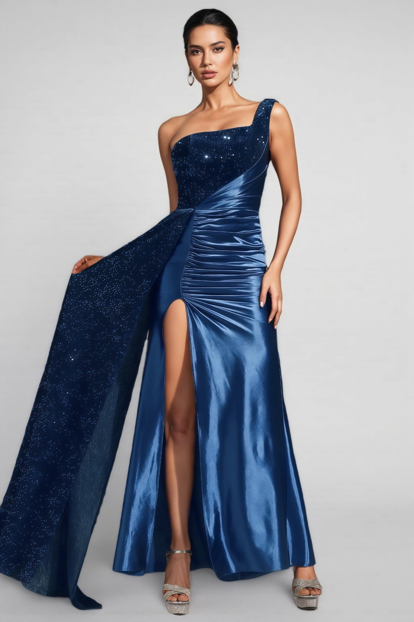 Irene One Shoulder High Slit Sequin Maxi Dress - View 2