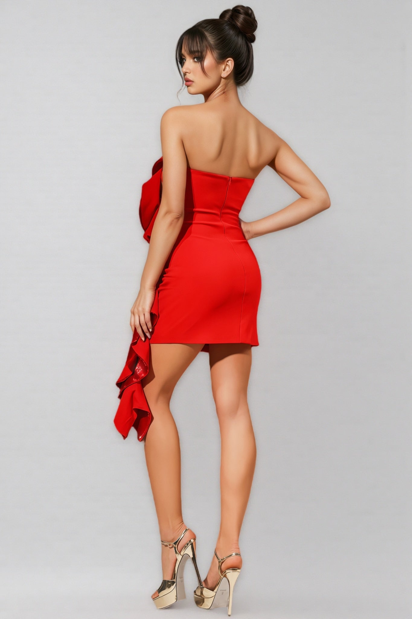 Sequin Strapless Ruffle Bodycon Mini Dress