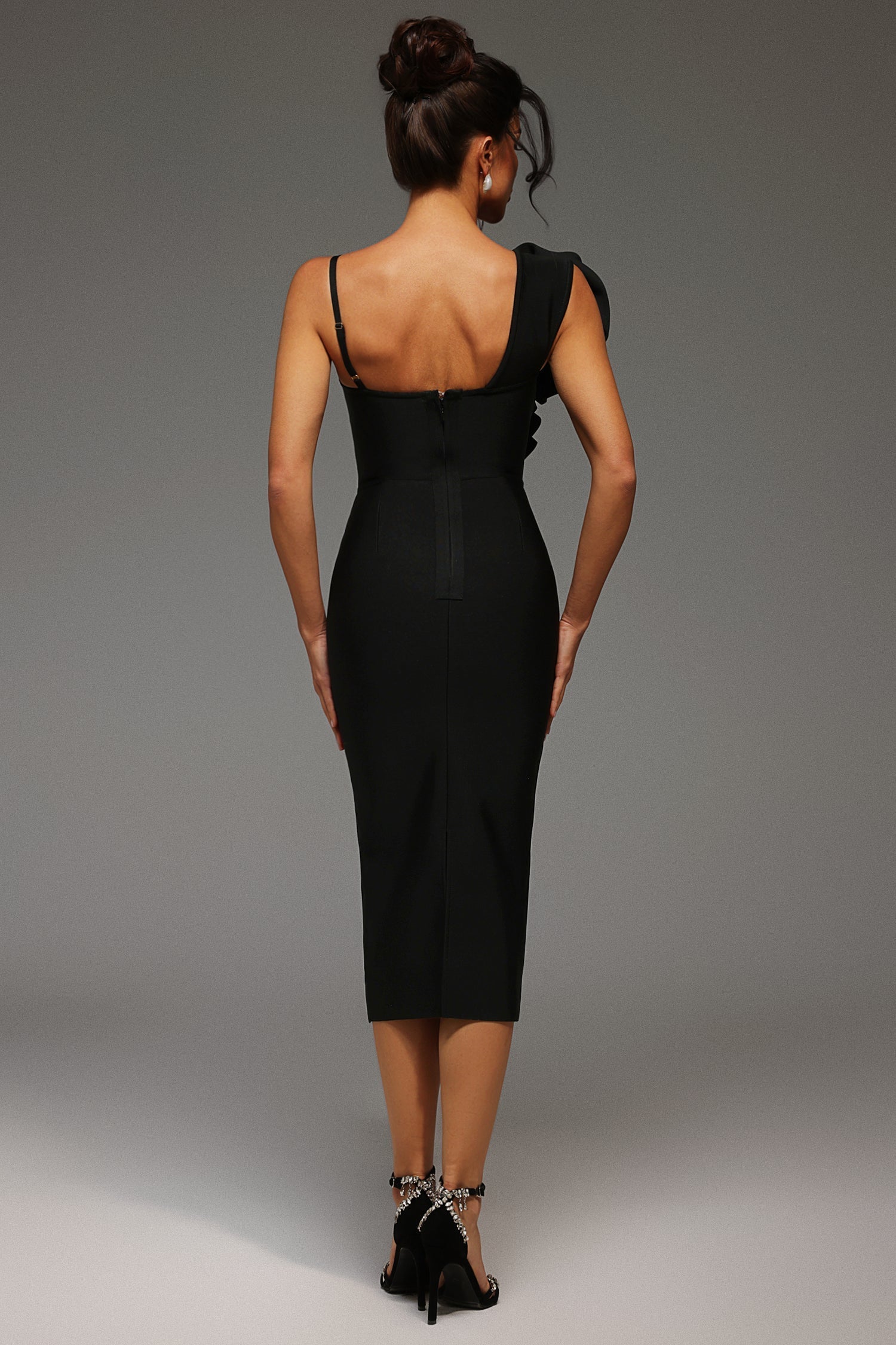 Spaghetti Strap Rosette Corset Bodycon Midi Dress
