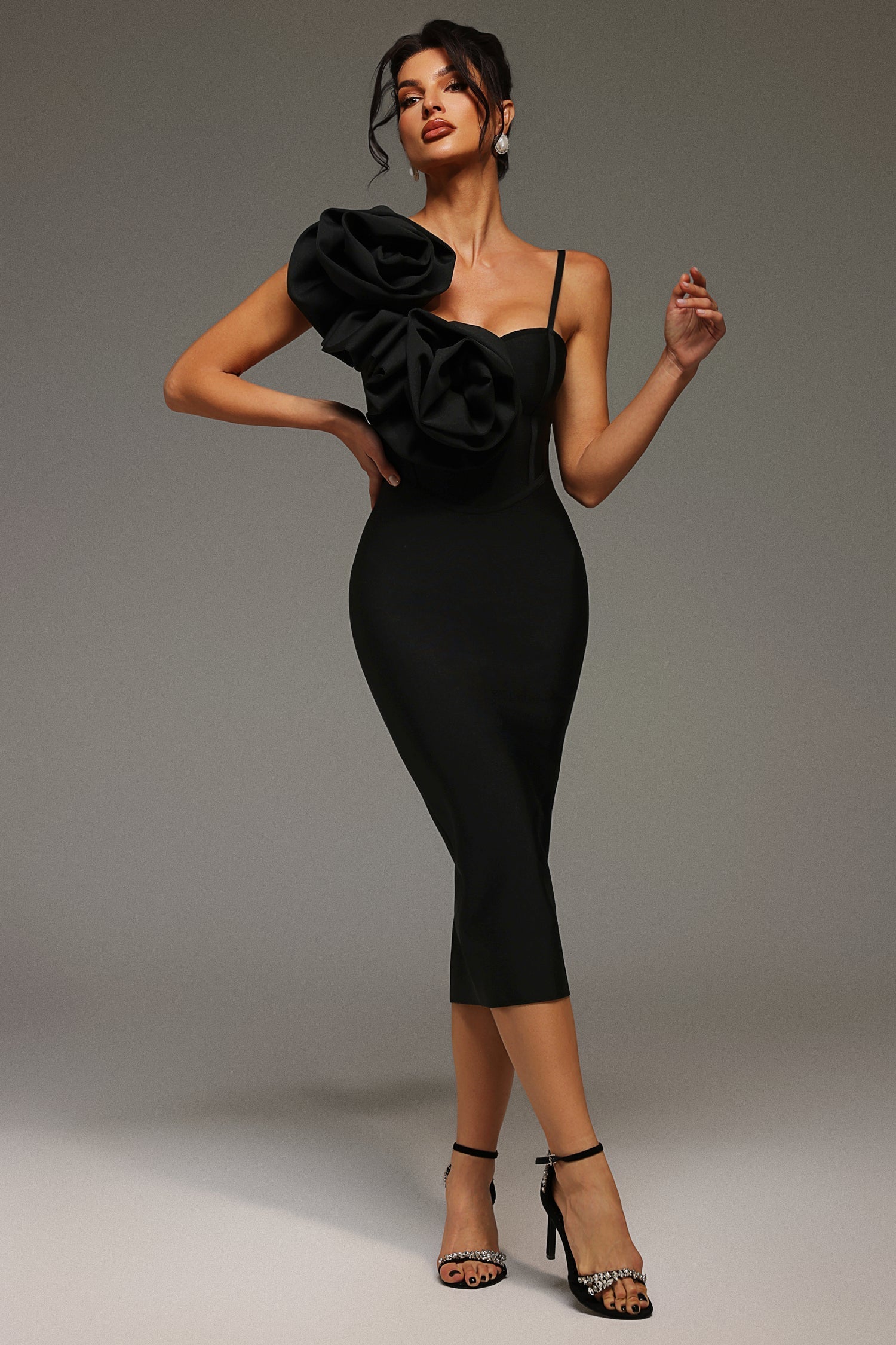 Spaghetti Strap Rosette Corset Bodycon Midi Dress - View 5