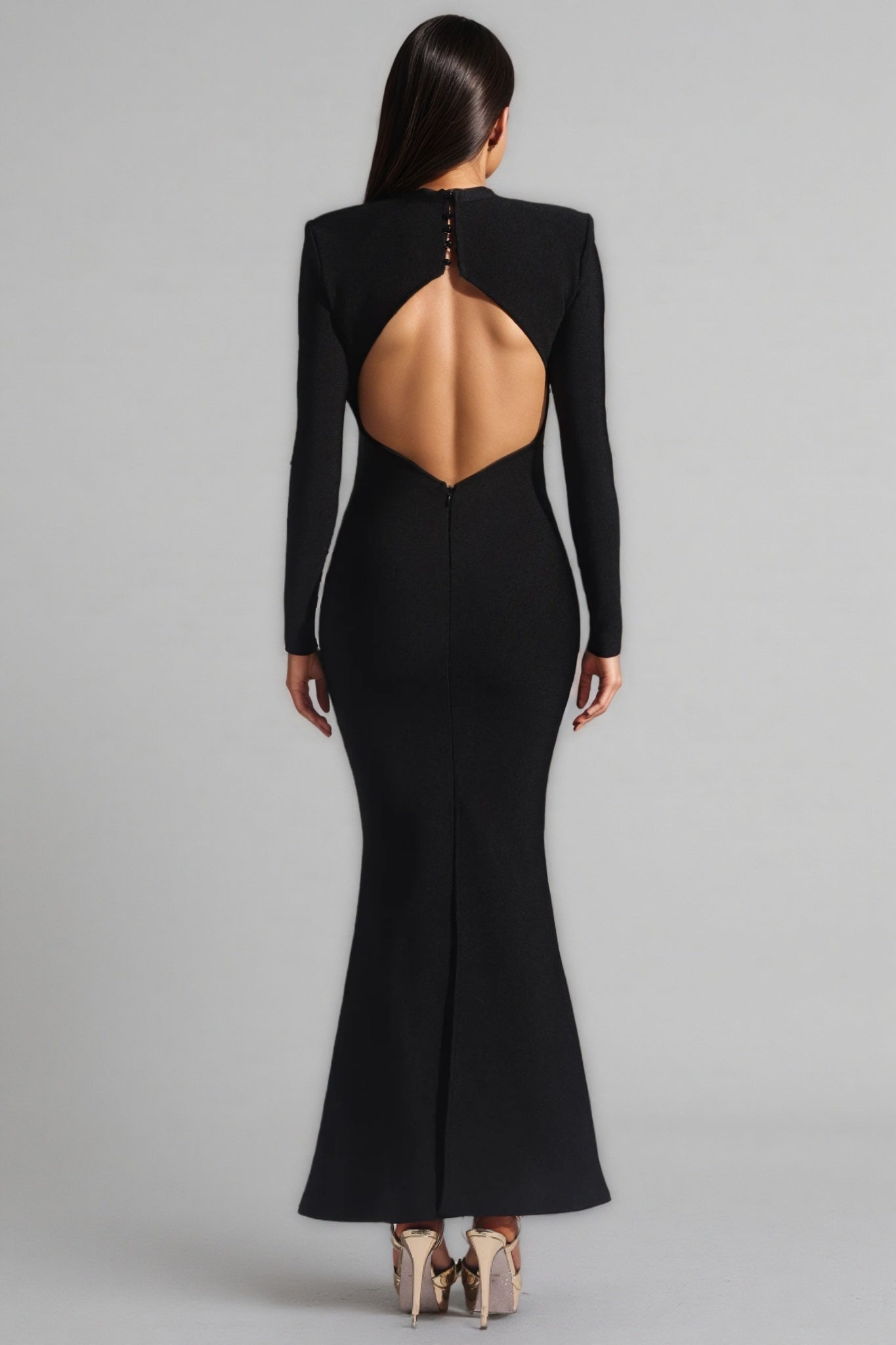 Cut Out Long Sleeve Sunburst Medallion Mermaid Bandage Maxi Gown