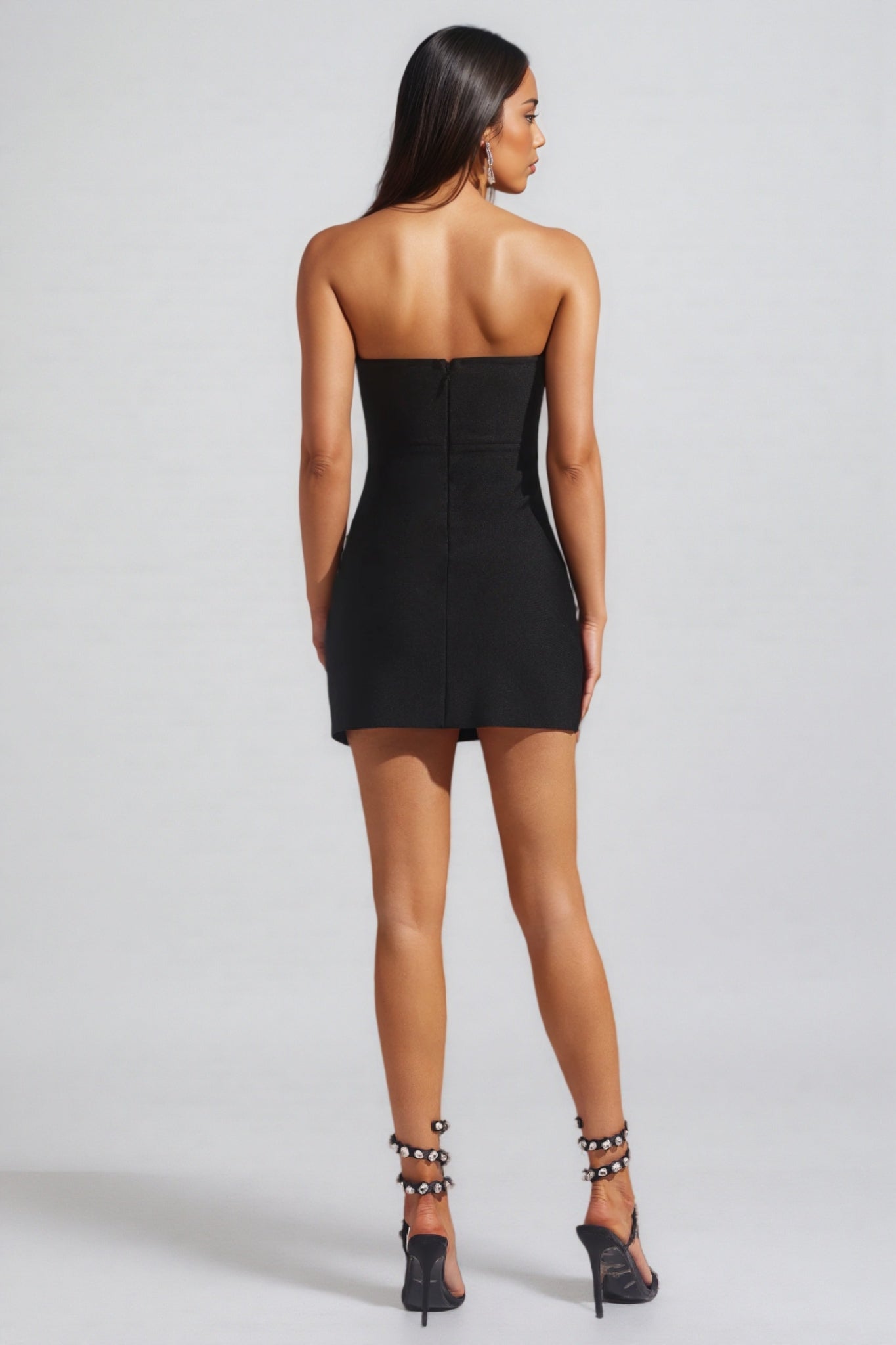 Strapless Rhinestone Teardrop Embellished Bodycon Mini Dress
