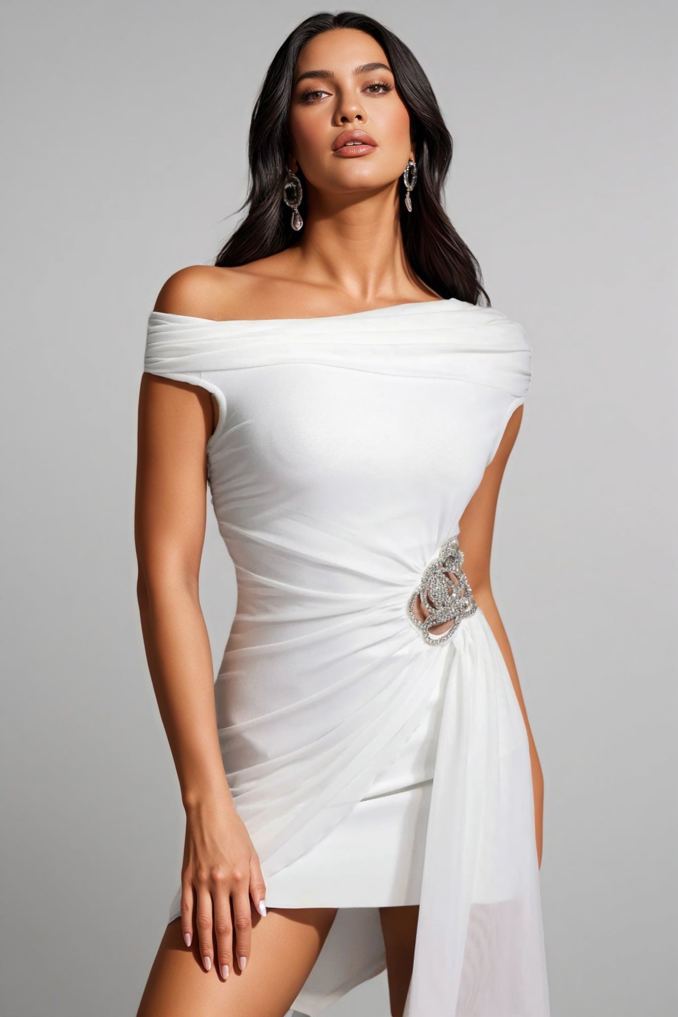 One Shoulder Bandage 3D Floral Mini Dress