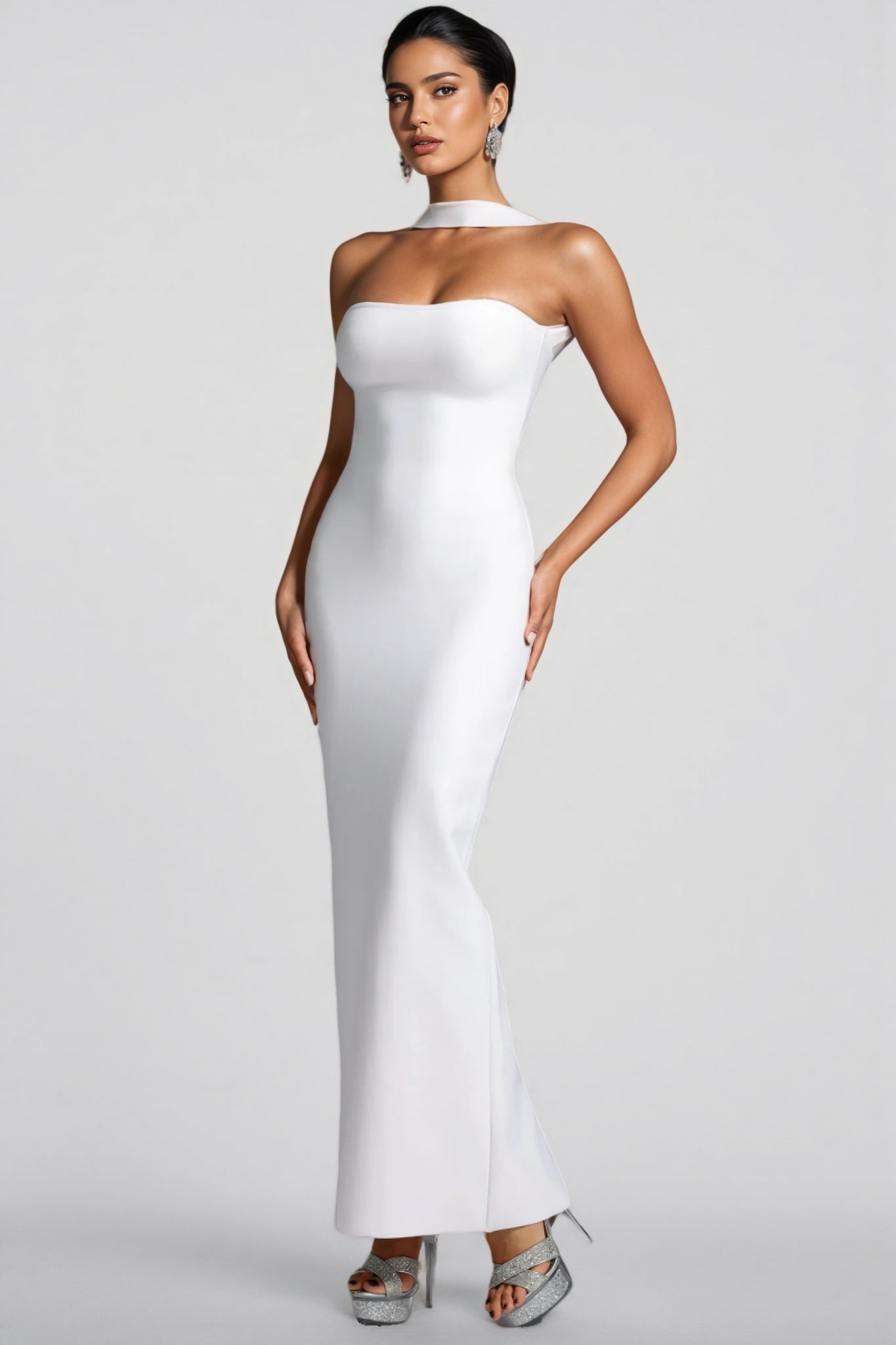 Strapless Choker Cut Out Bandage Mermaid Maxi Gown