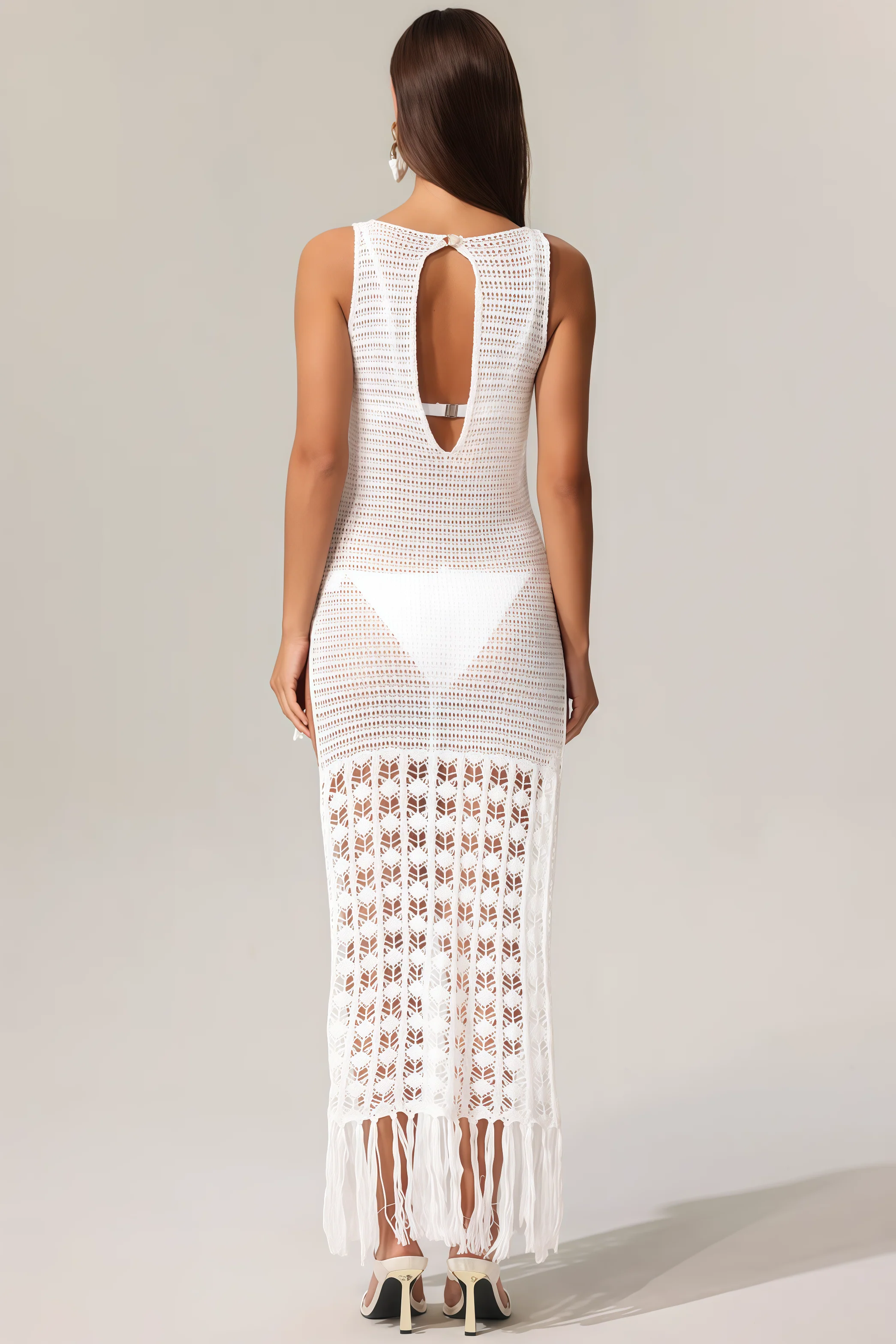 Tinnie Sleeveless Hollow Out High Slit Tassels Maxi Dress