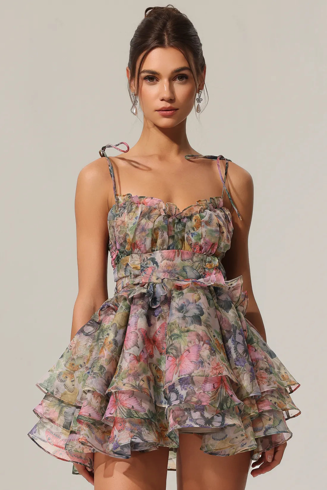 Kelly Sleeveless V-neck Lacing Flounce Mini Dress