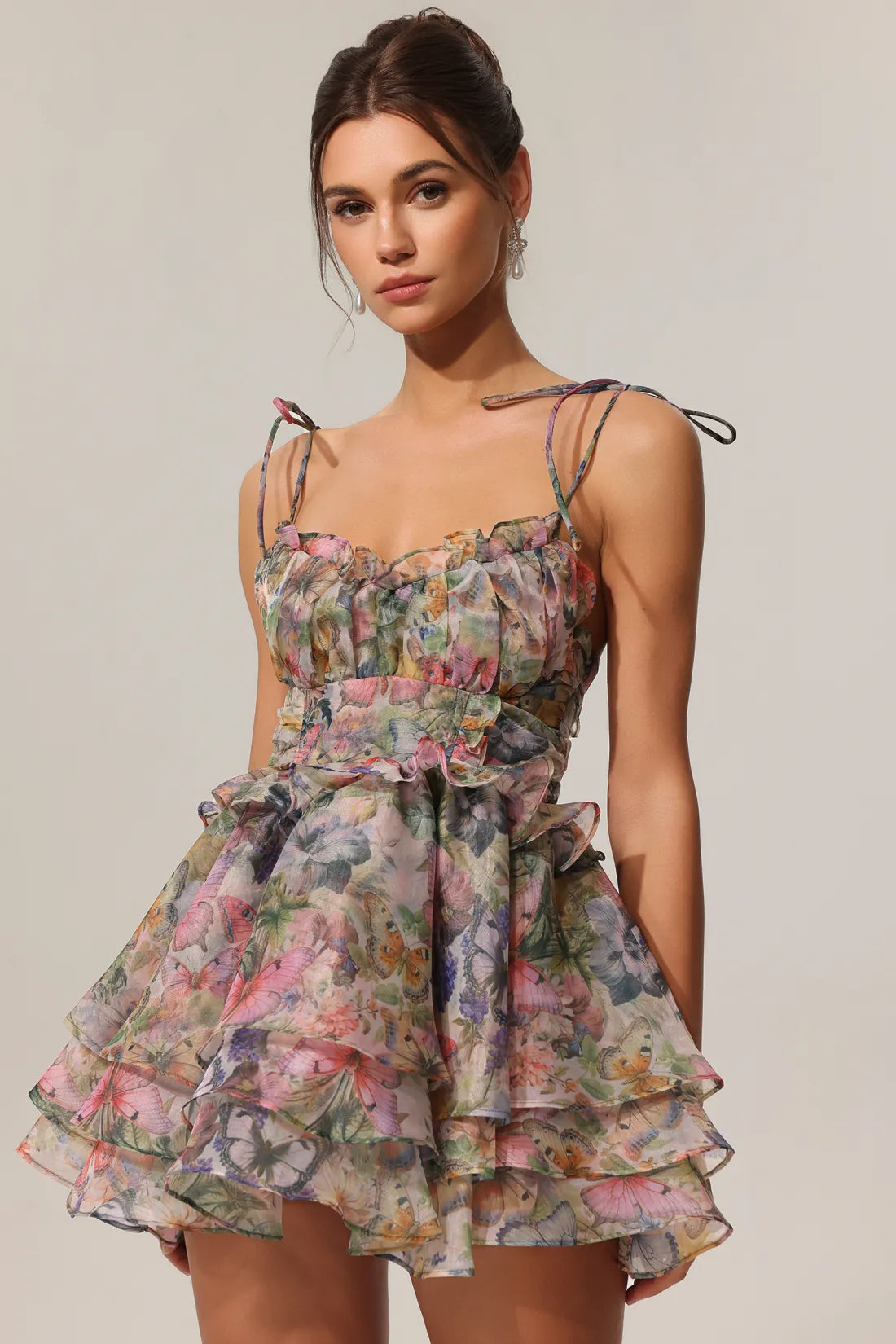 Kelly Sleeveless V-neck Lacing Flounce Mini Dress
