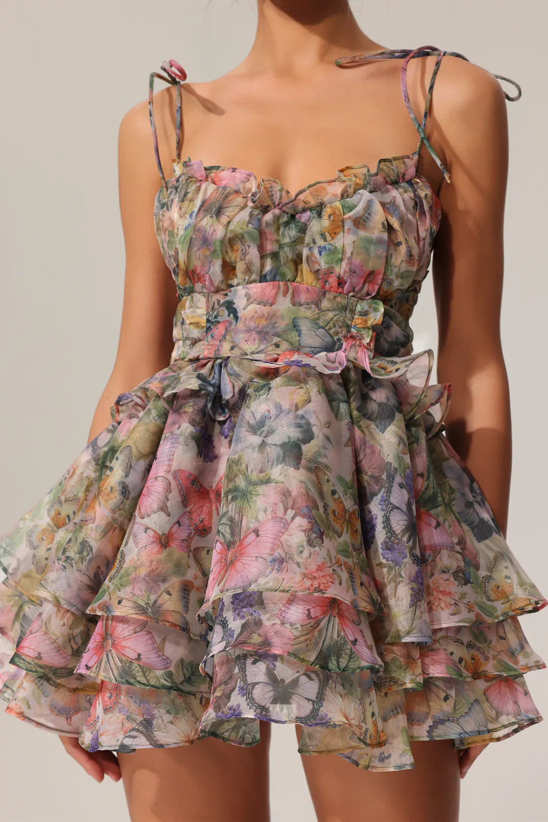 Kelly Sleeveless V-neck Lacing Flounce Mini Dress