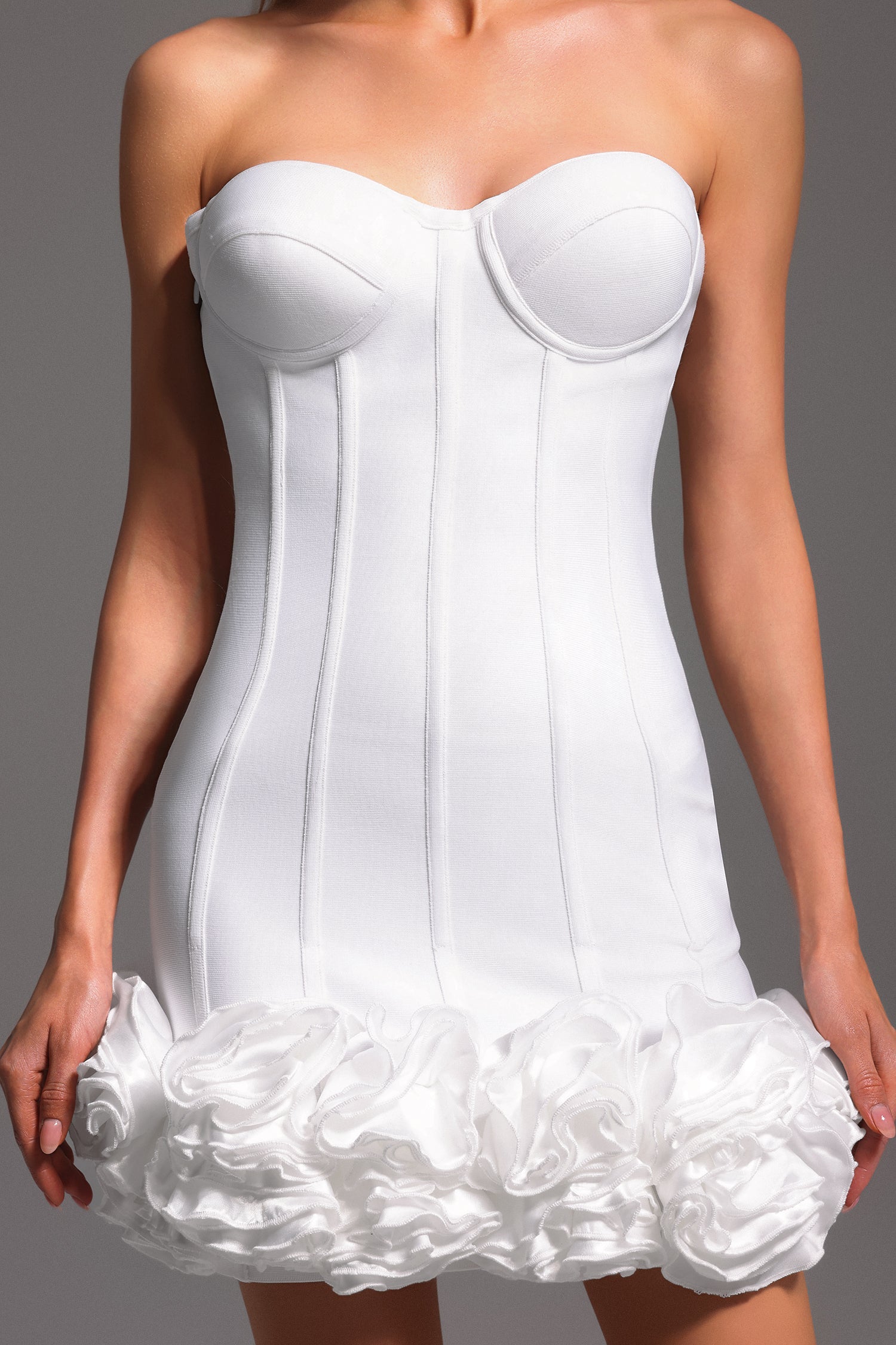 Bandage Strapless Sweetheart Corset Rosette Bodycon Mini Dress