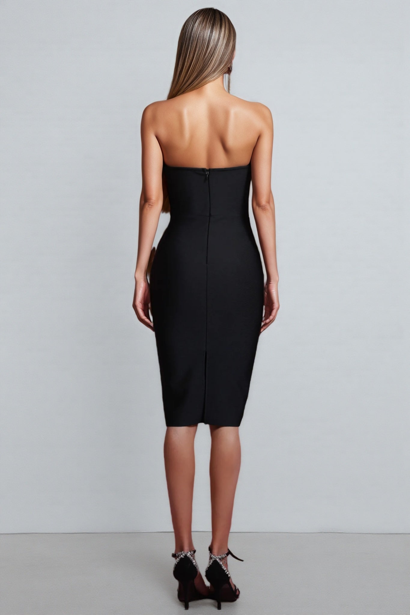Oversized Bow Strapless Bandage Bodycon Knee Length Cocktail Dress