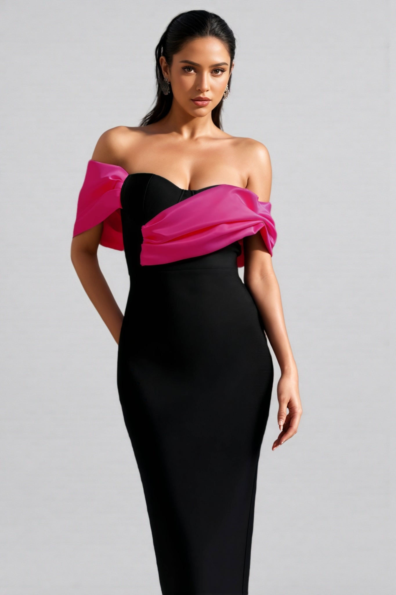 Off Shoulder Draped Fold Wrap Sweetheart Bandage Column Maxi Gown