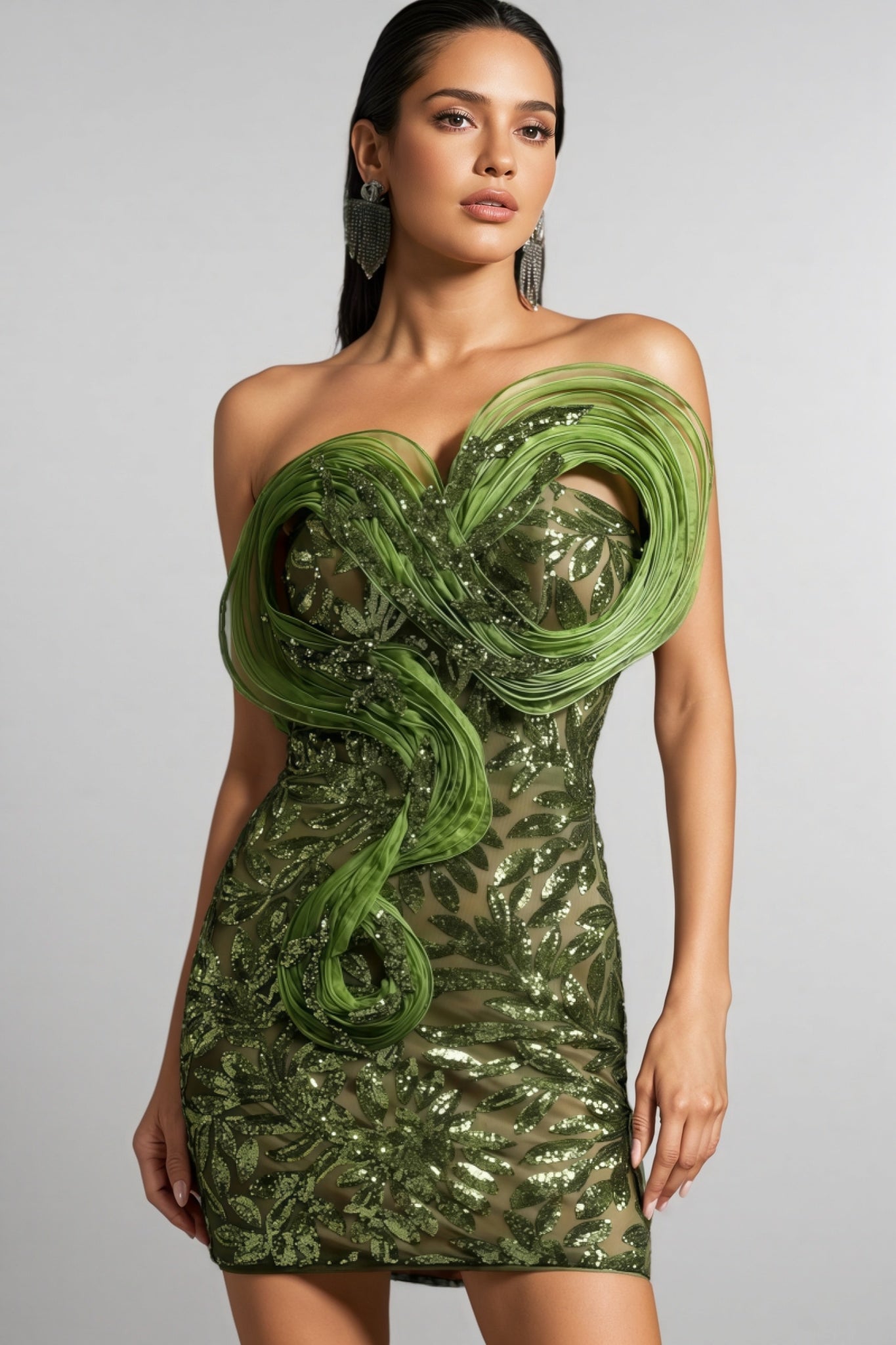 Sequin Strapless Sweetheart Rosette Bodycon Mini Dress