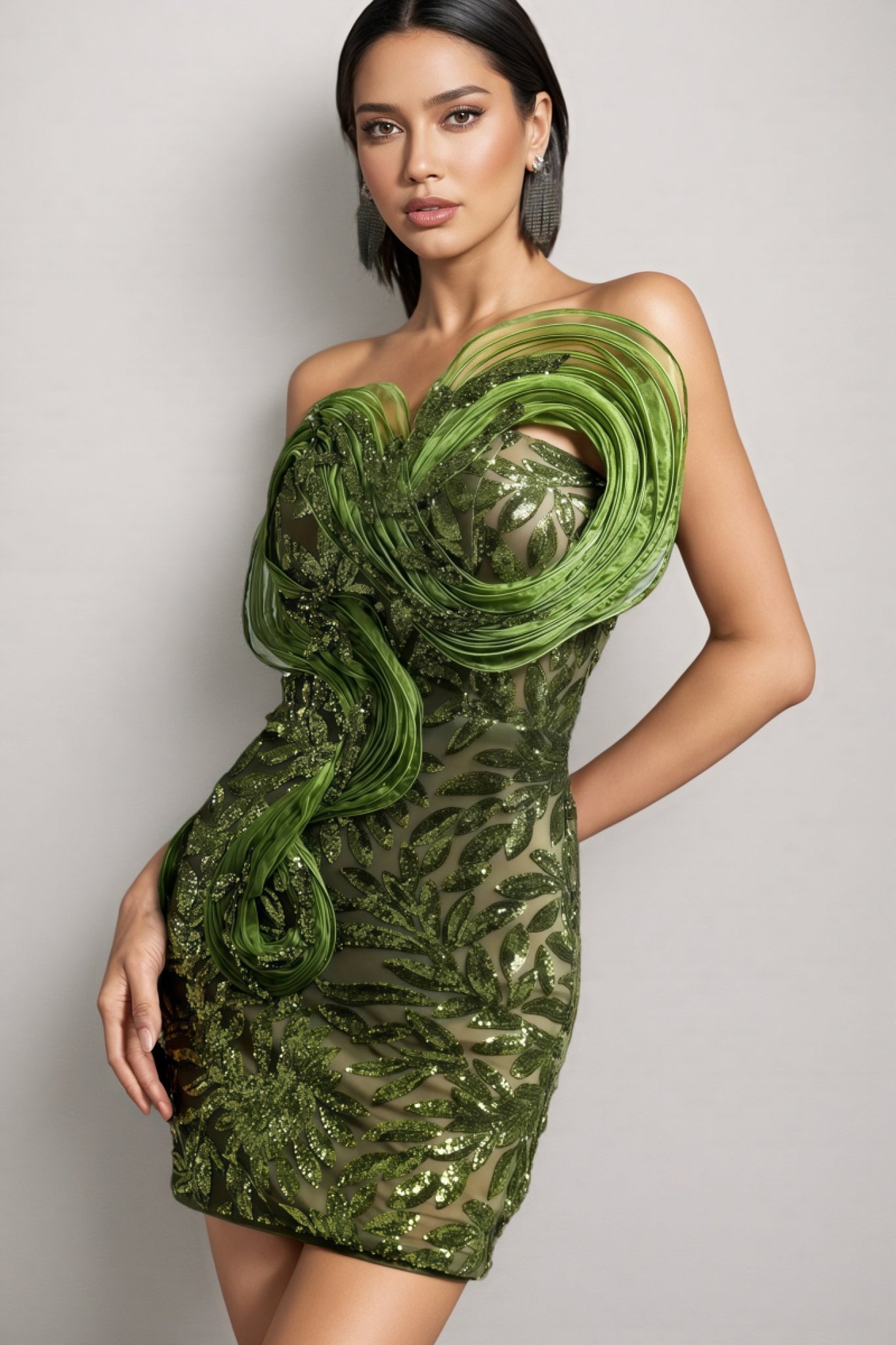 Sequin Strapless Sweetheart Rosette Bodycon Mini Dress