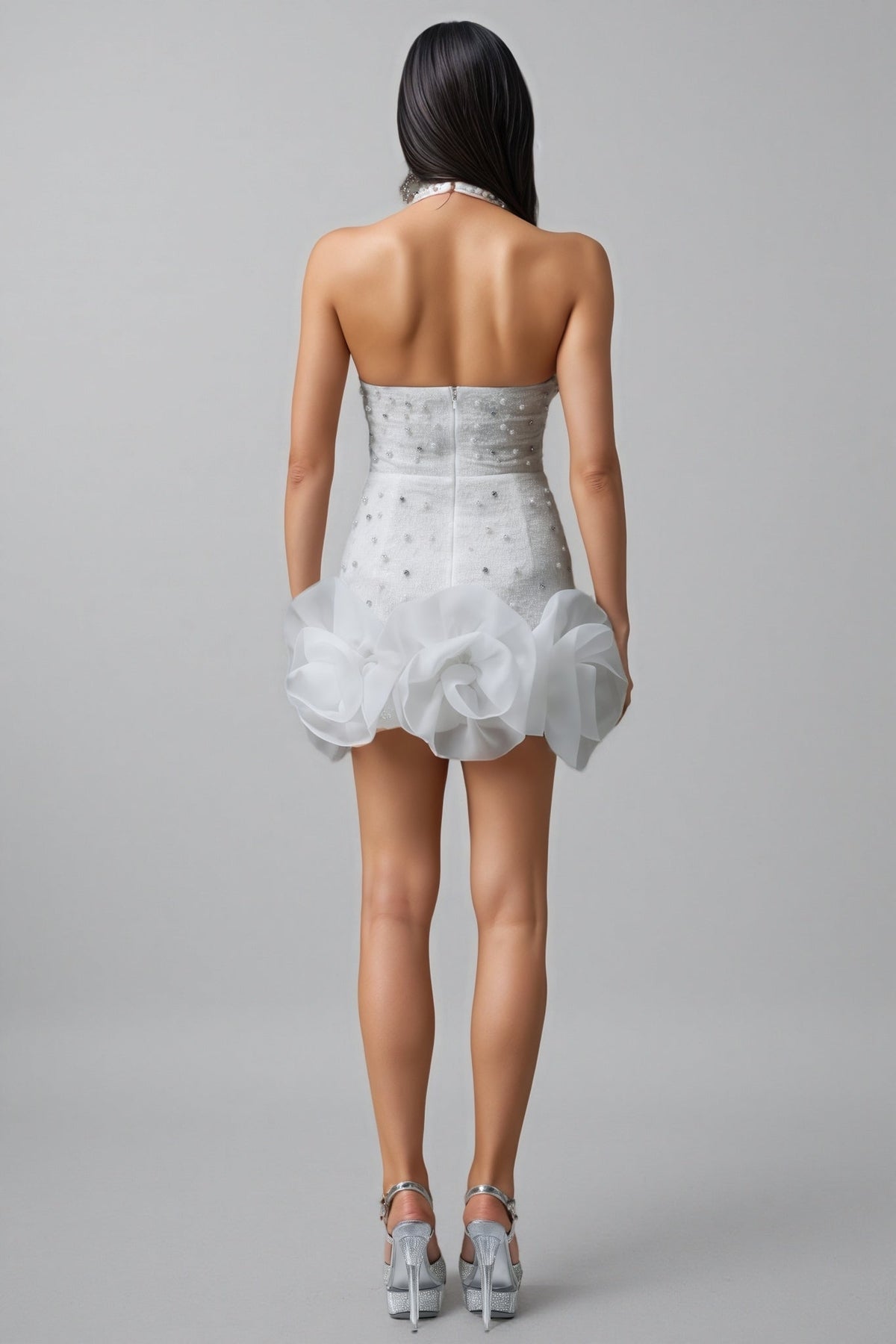 V-Neck 3D Floral Sequin Mini Dress - View 5
