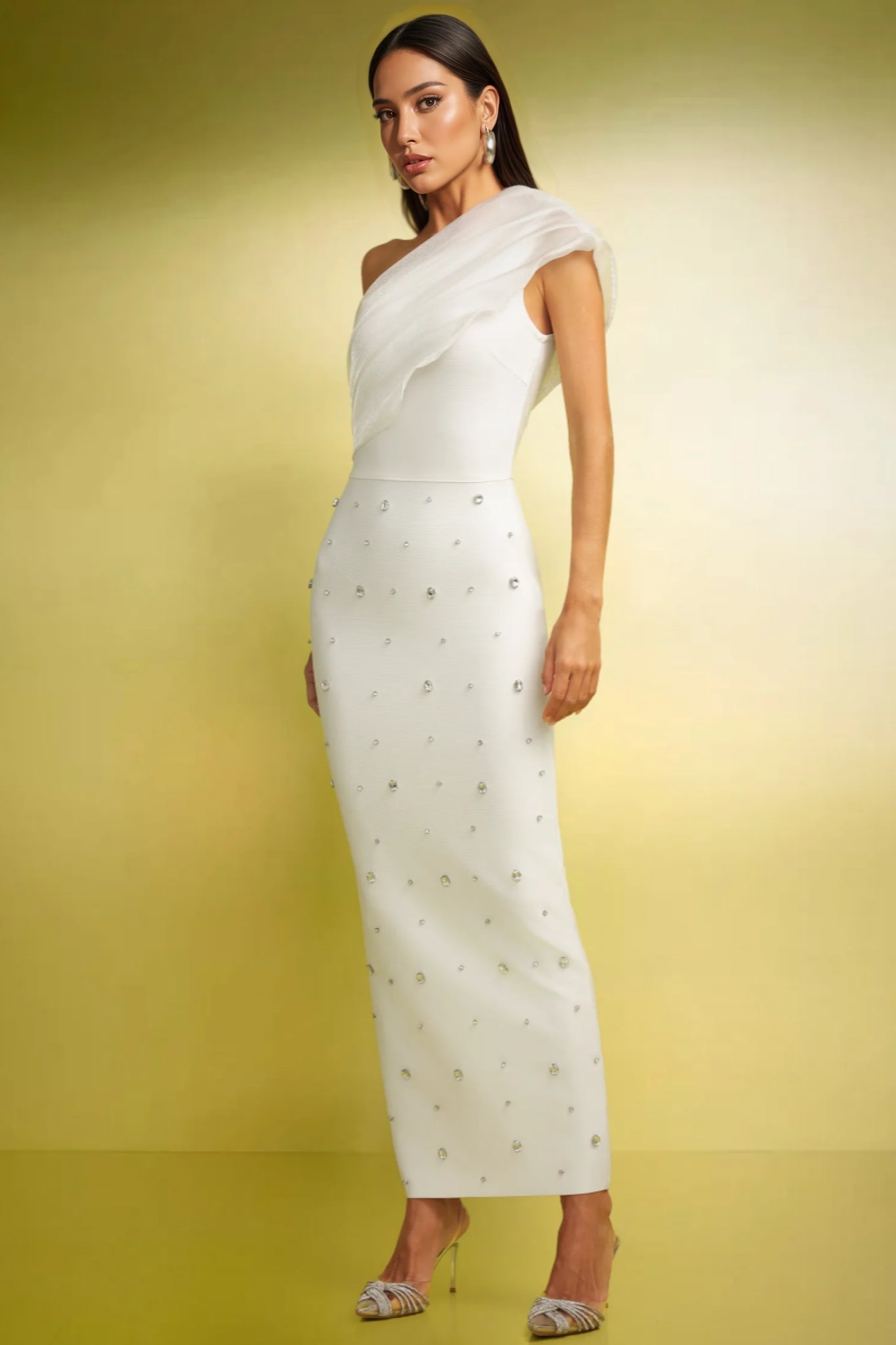 Nesya One Shoulder Diamond Slim Bandage Maxi Dress - View 2