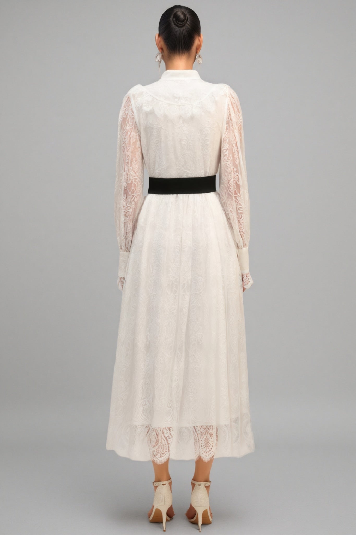 Starsha Long Sleeves Folds Lace Midi Dress - View 5