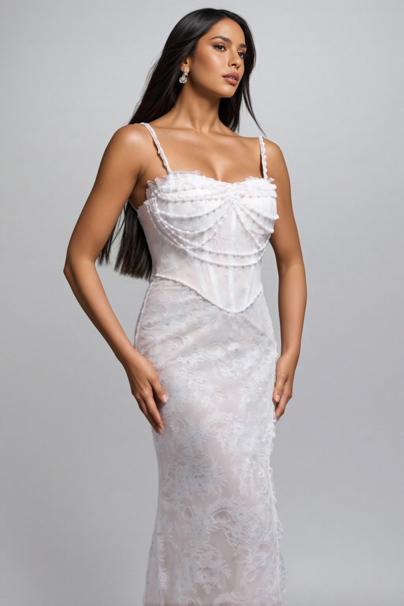 Elowety Sleeveless Lace Slit Maxi Dress - View 4