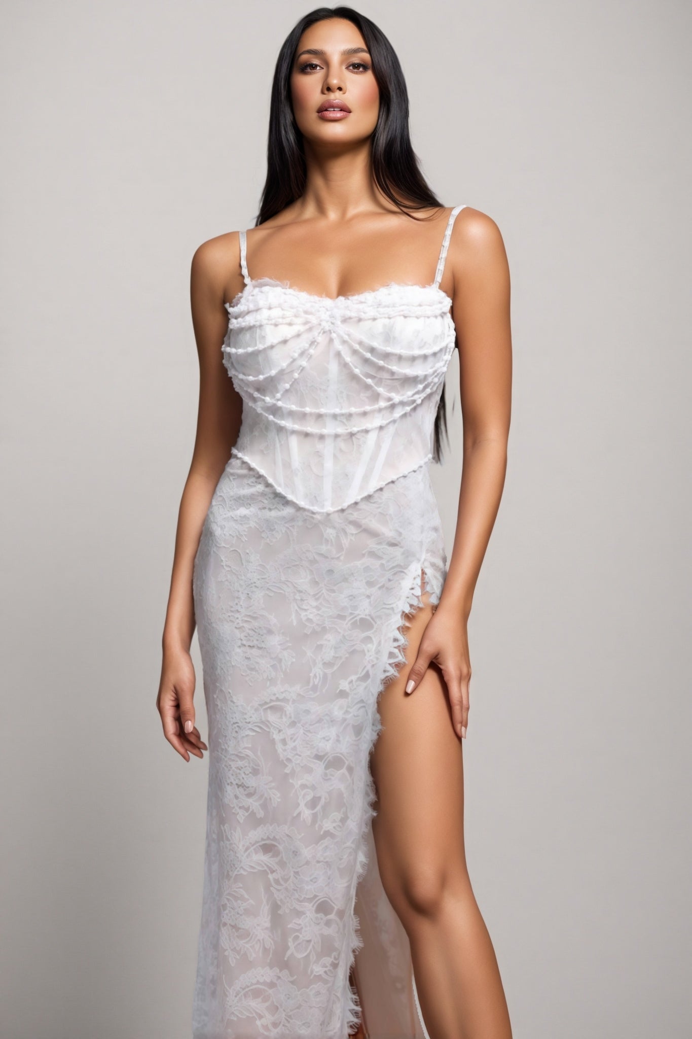 Elowety Sleeveless Lace Slit Maxi Dress - View 2