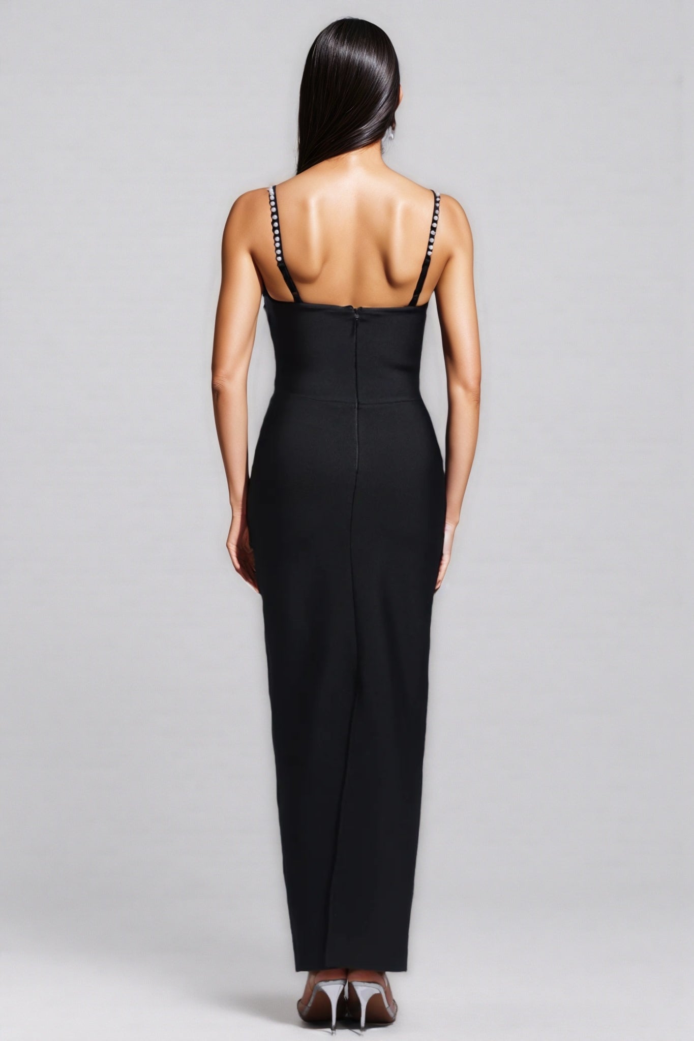 Rhinestone Beaded Spaghetti Strap Sweetheart Neck Bodycon Maxi Gown