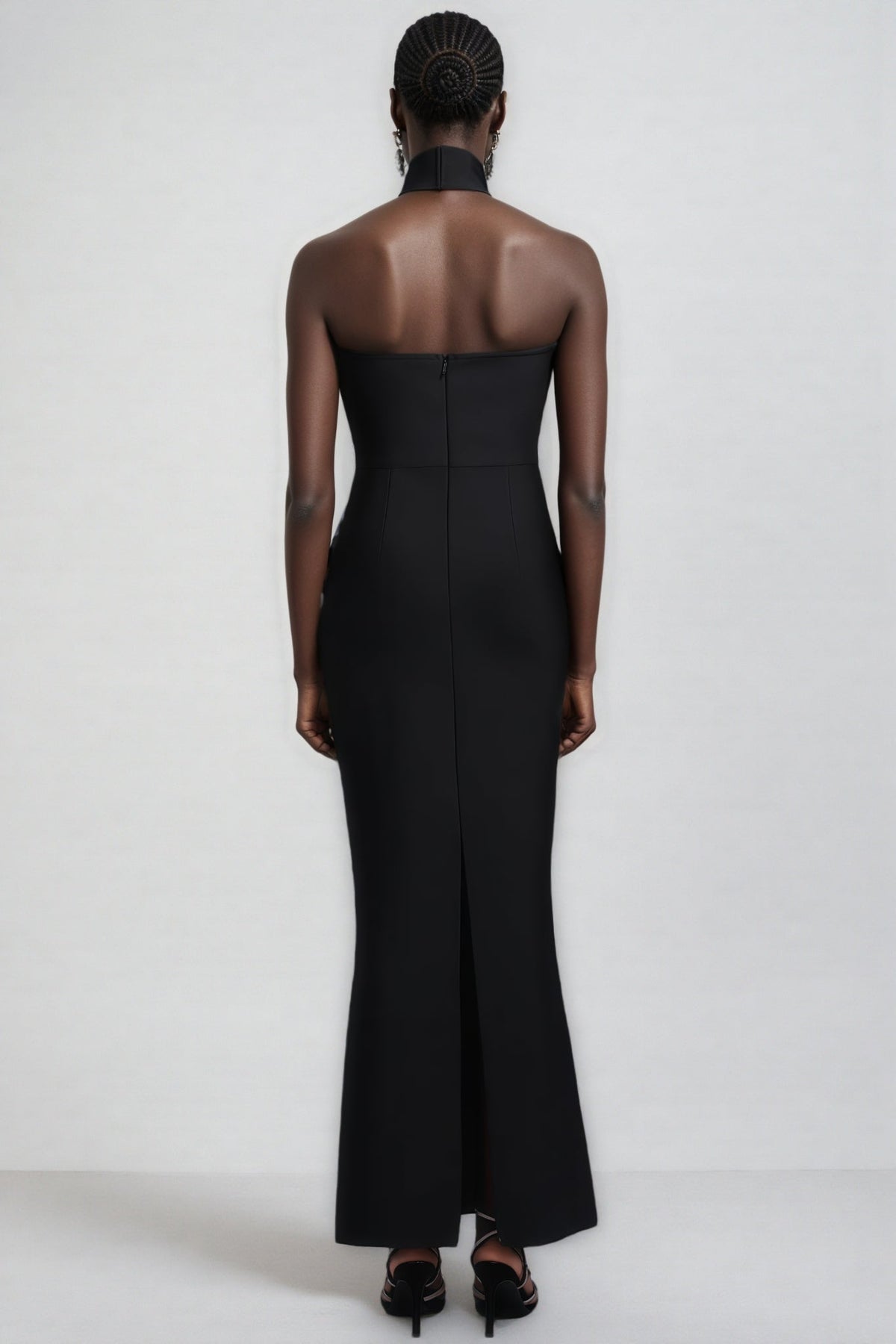 Strapless Rhinestone Brooch Mesh Cut Out Choker Bandage Maxi Dress 5