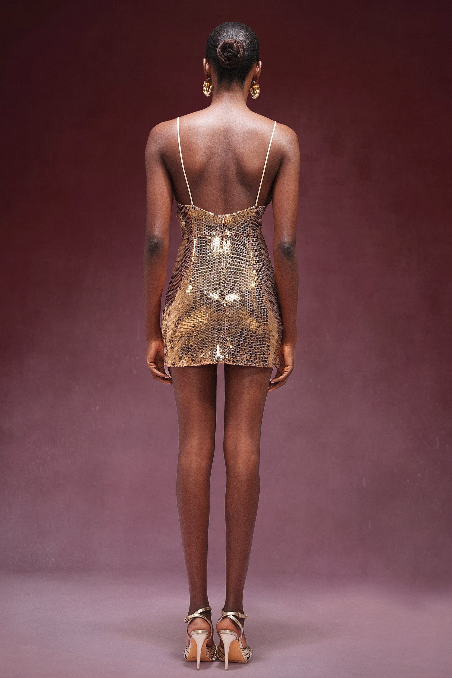 Sequin Cowl Neck Spaghetti Strap Slip Mini Dress