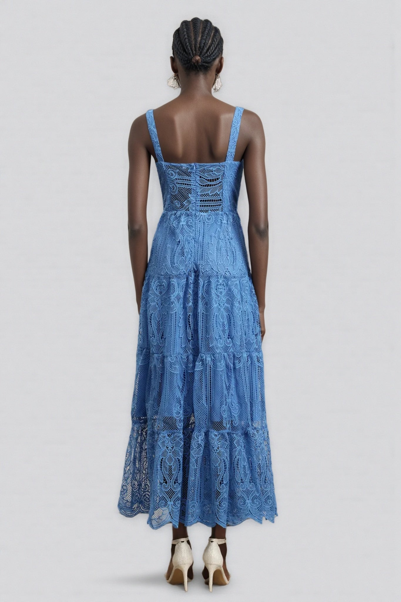 Neona Blue Lace Embroidered Maxi Dress - View 6