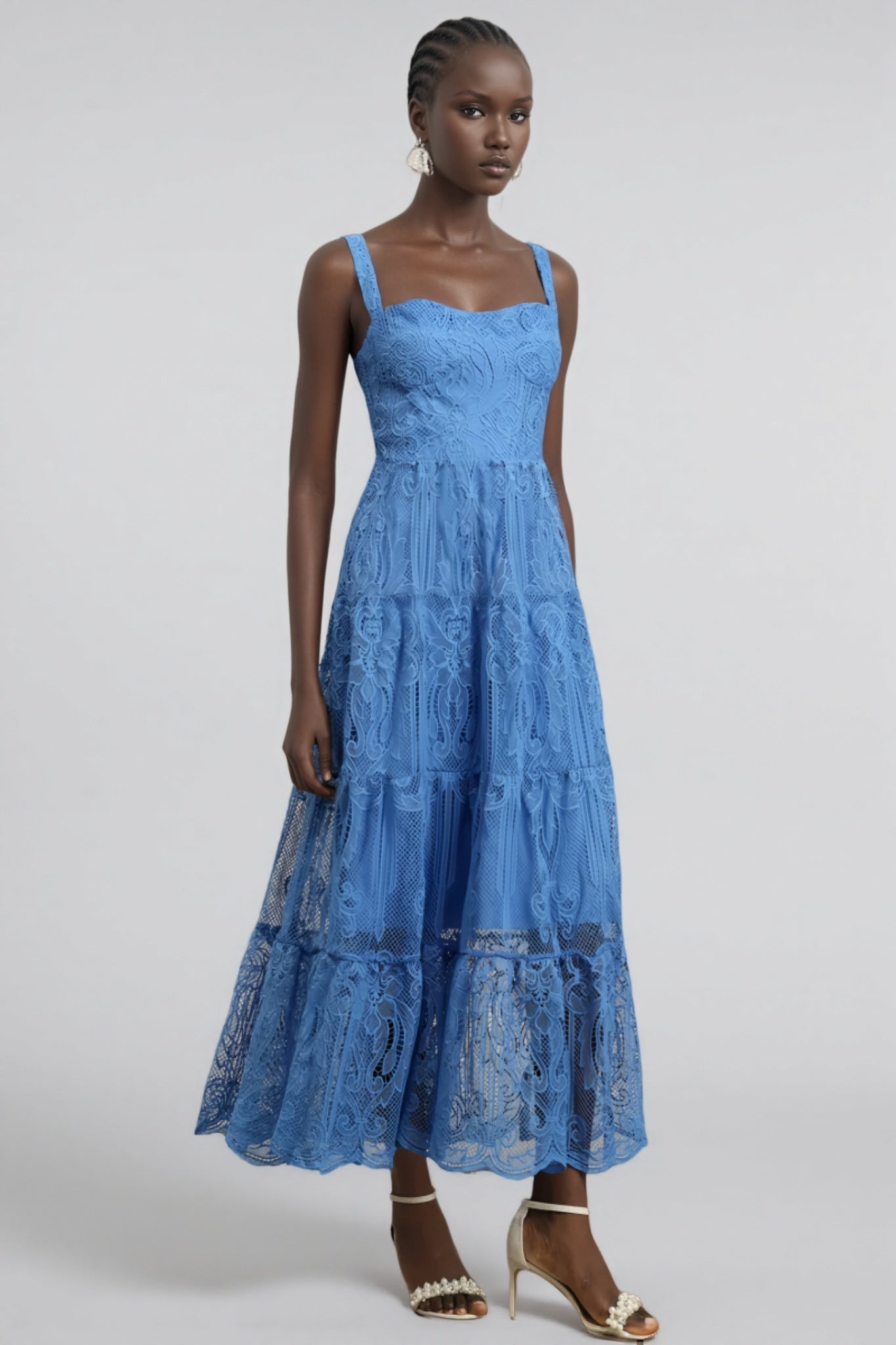 Neona Blue Lace Embroidered Maxi Dress - View 2