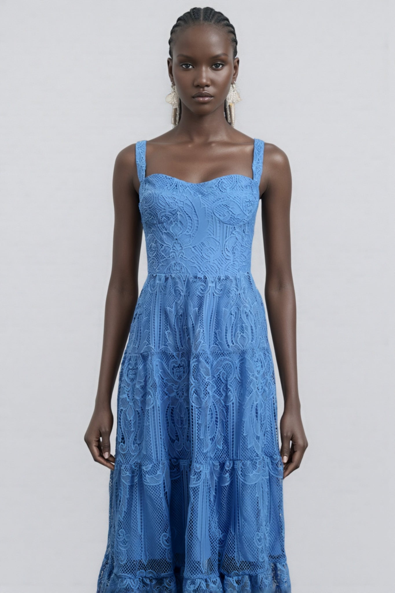Neona Blue Lace Embroidered Maxi Dress - View 3