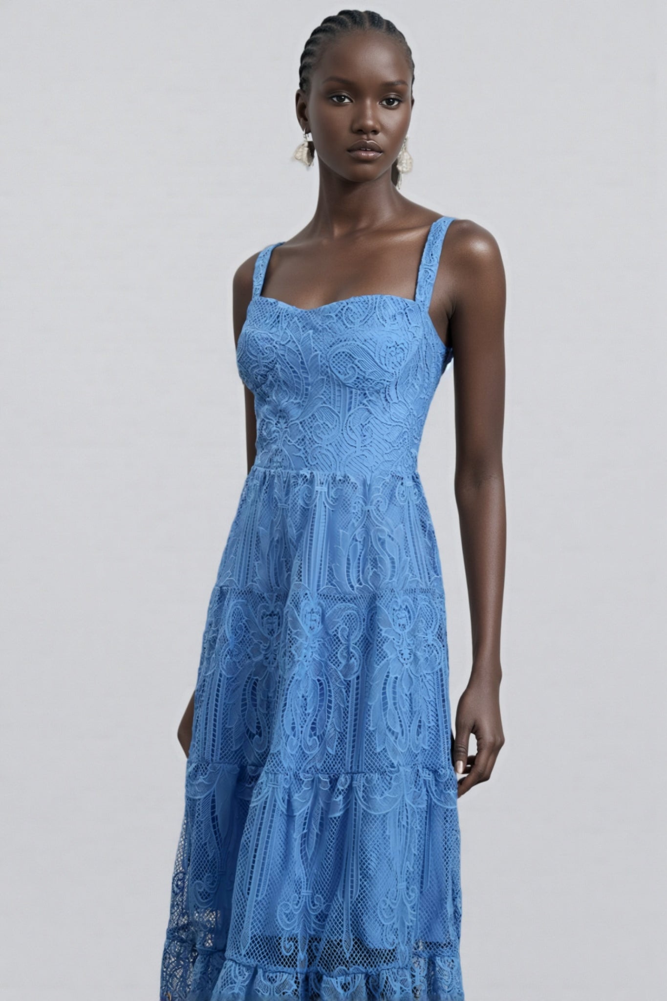 Neona Blue Lace Embroidered Maxi Dress - View 5