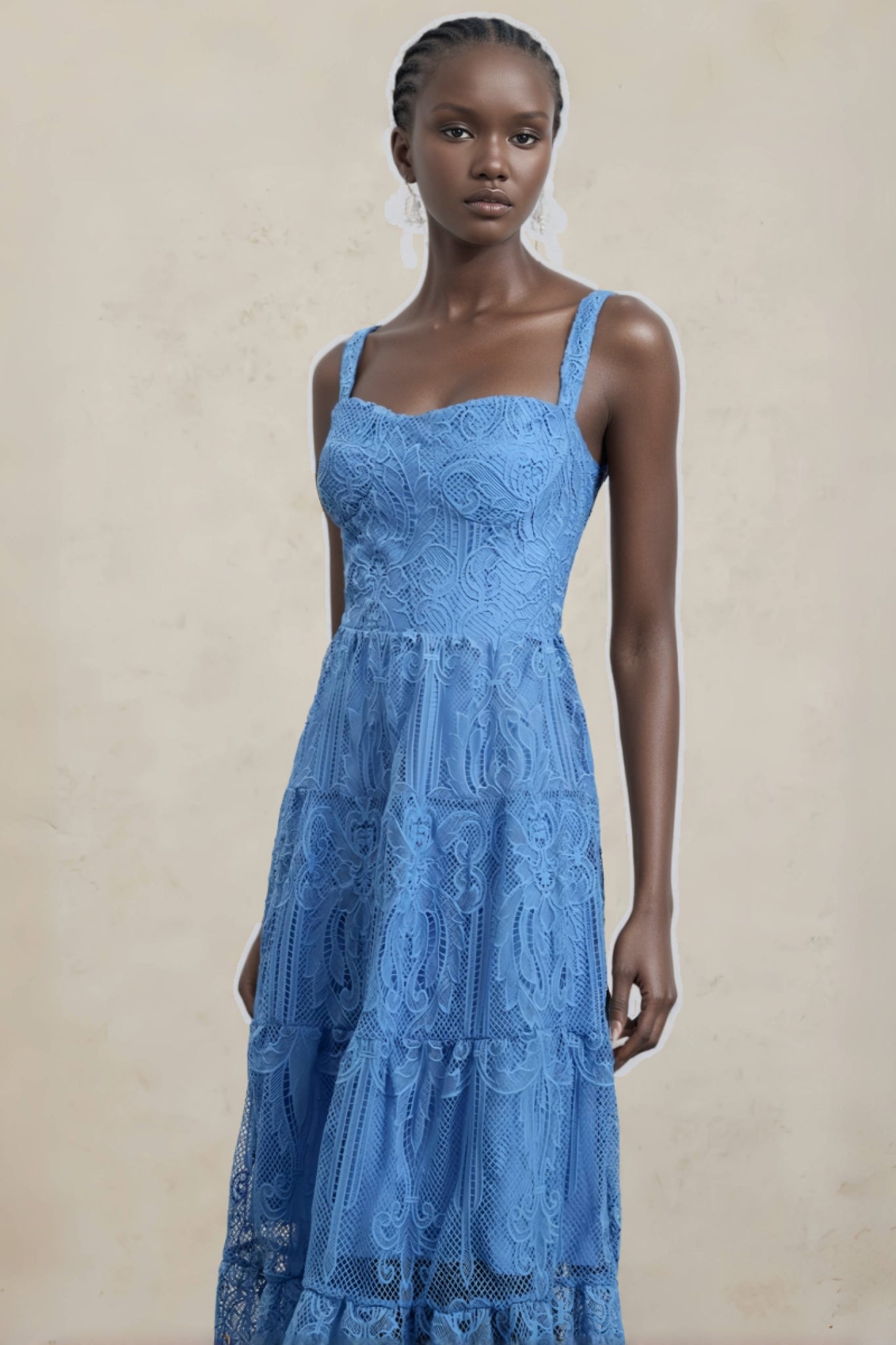 Neona Blue Lace Embroidered Maxi Dress - View 4