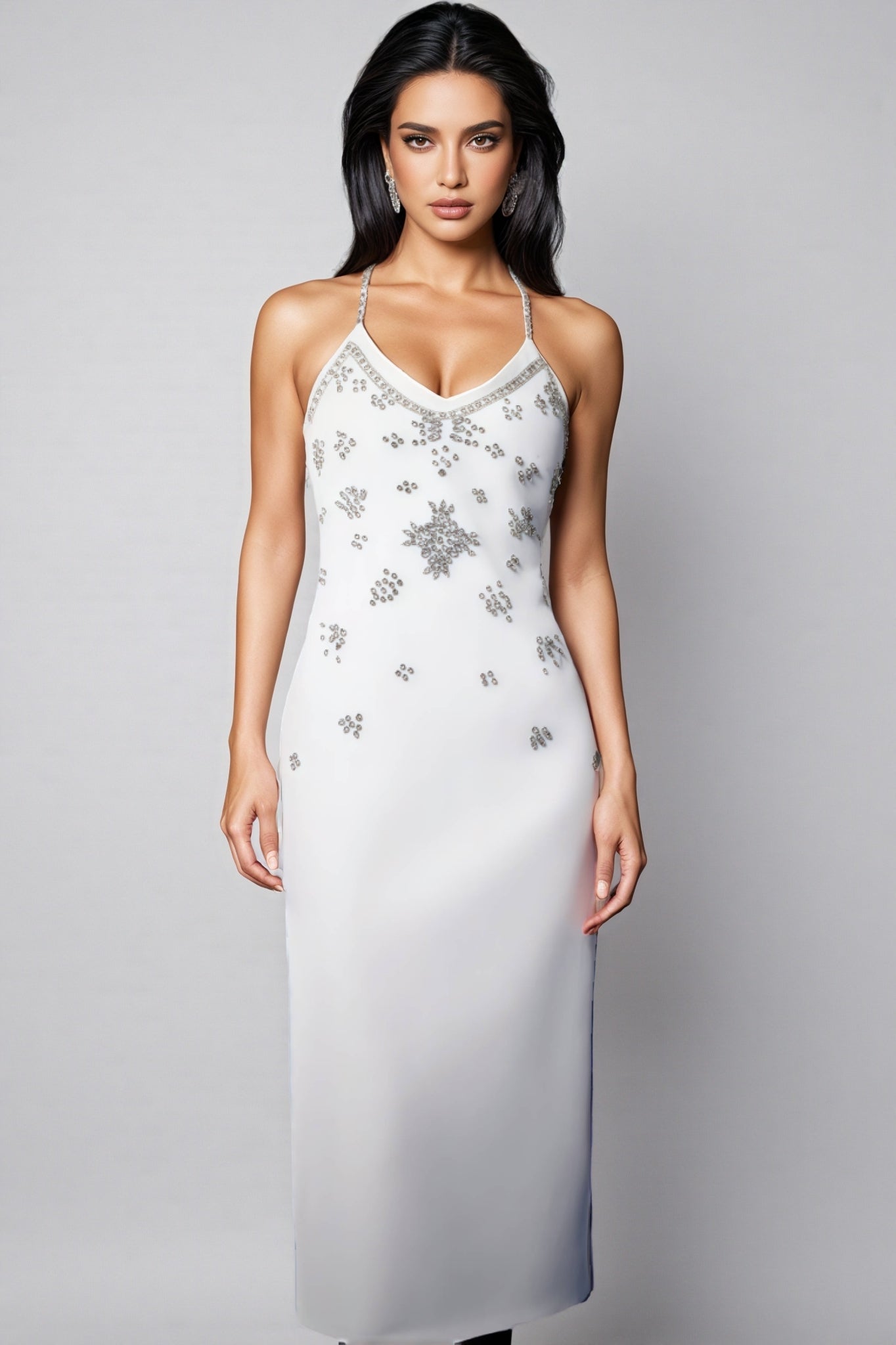 Nymert Deep-V Sleeveless Diamond Backless Midi Dress - View 3