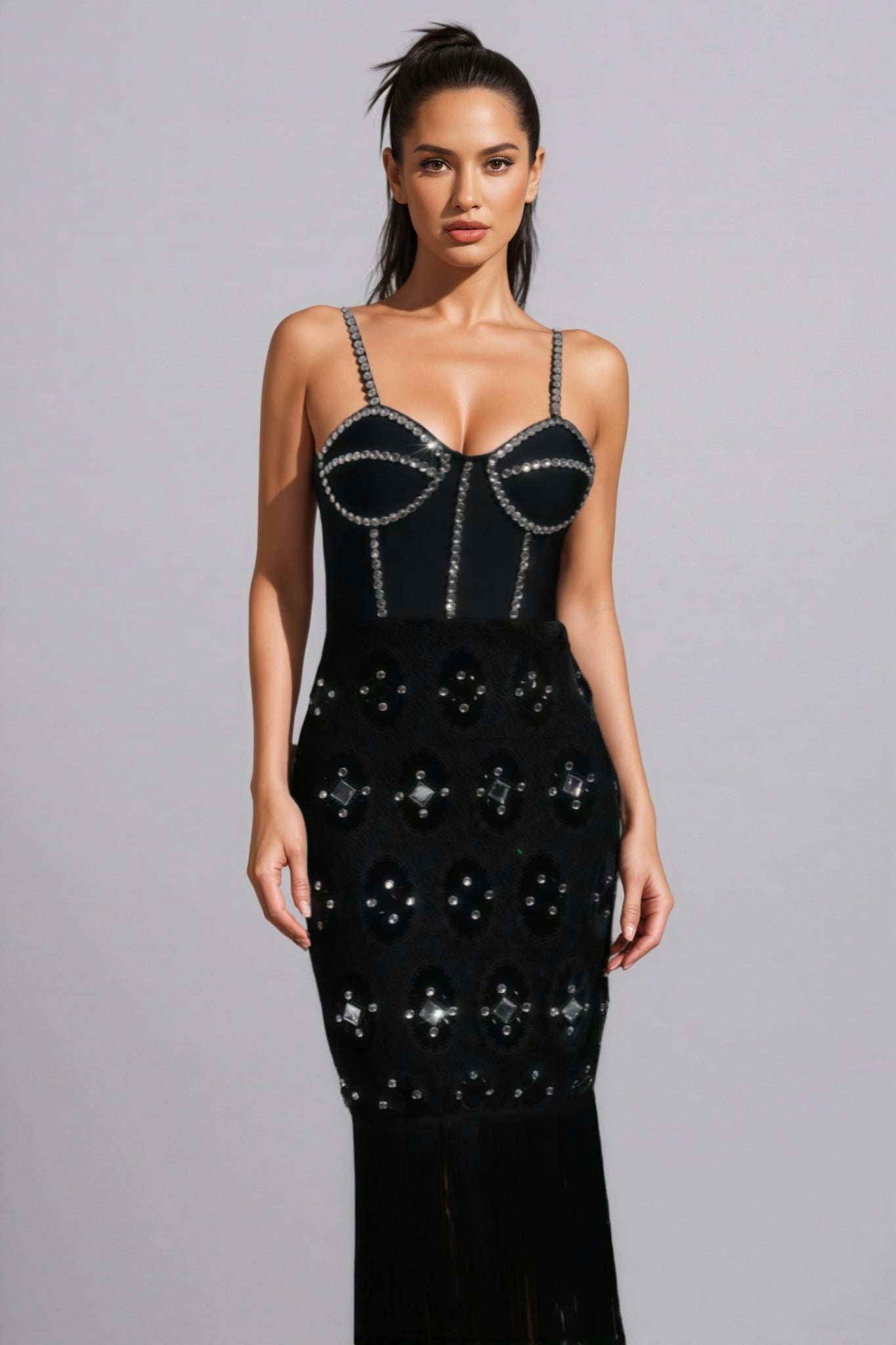 Jorvilp lace Sleeveless Tassels Diamond Maxi Dress - View 4