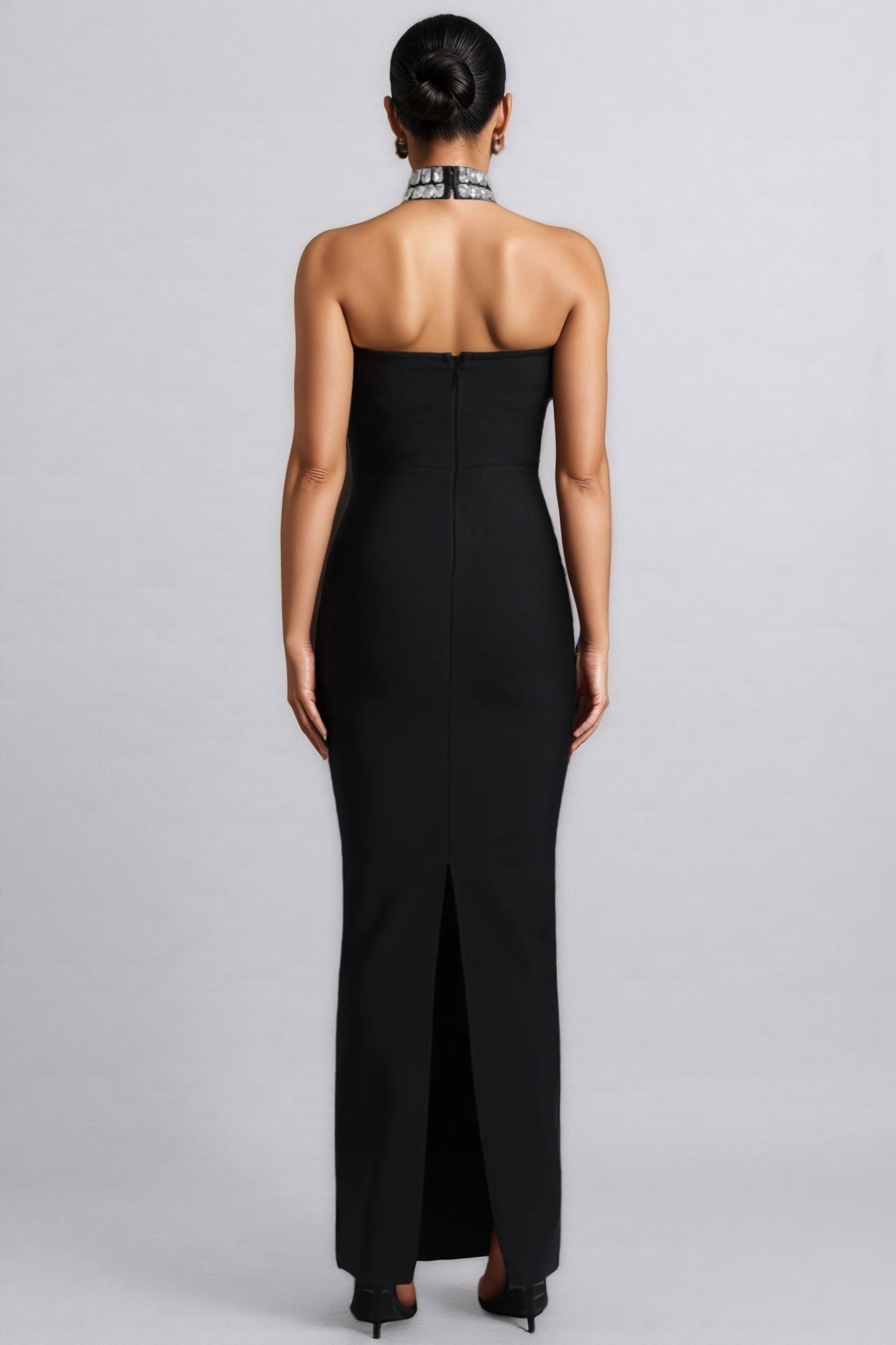Crystal Swag Draped Strapless Bandage Bodycon Maxi Gown