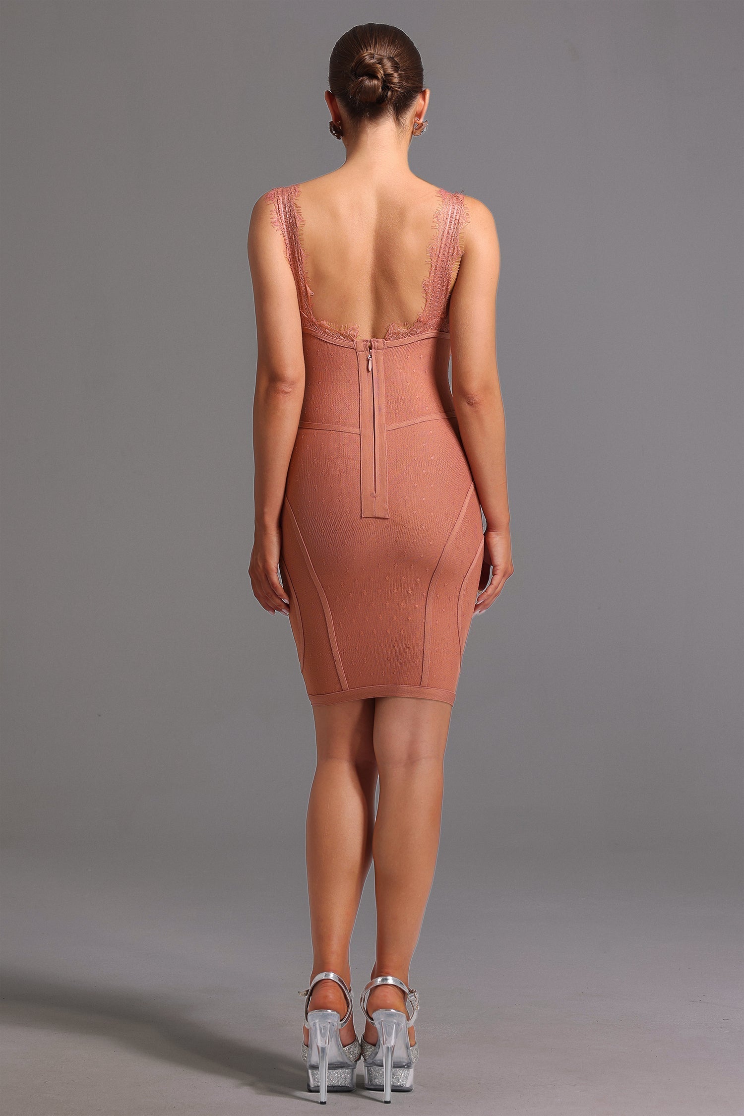 Bandage Sleeveless V Neck Lace Mini Dress - View 6