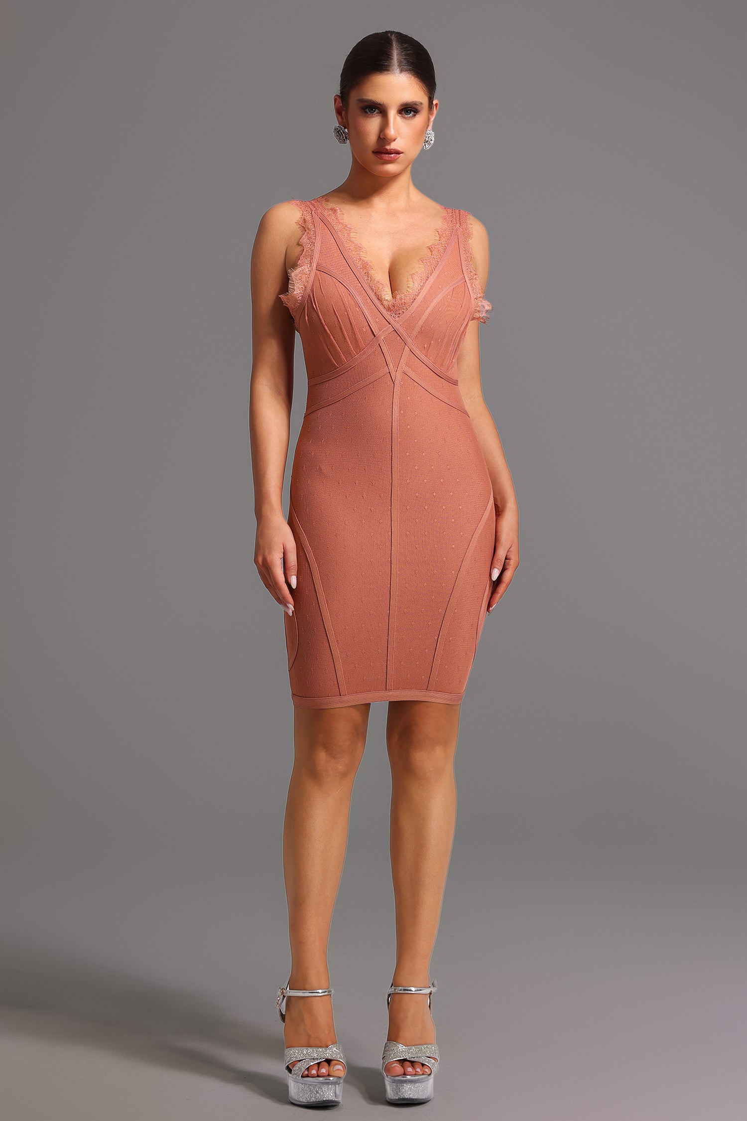 Bandage Sleeveless V Neck Lace Mini Dress - View 2