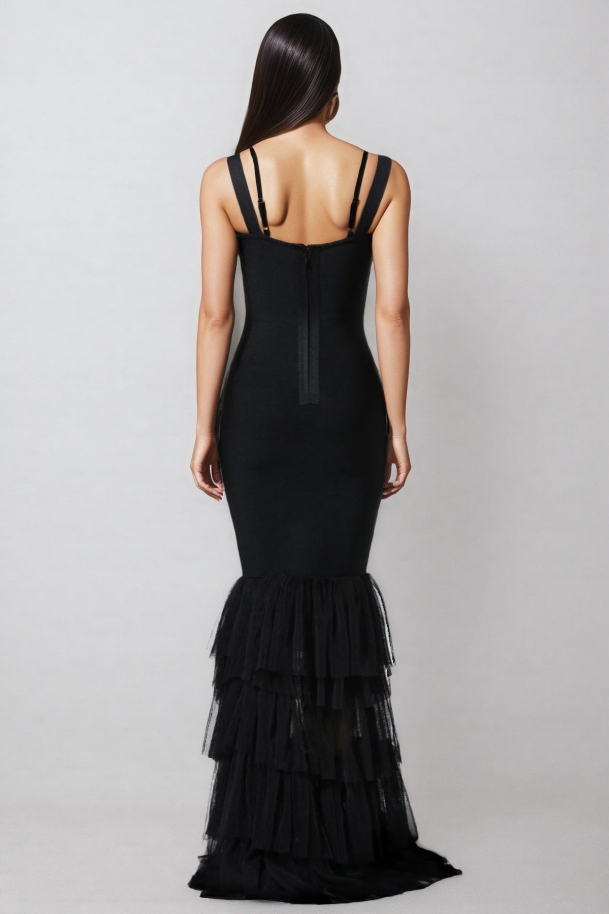 Bustier Bandage Tiered Tulle Fishtail Hem Maxi Dress 5