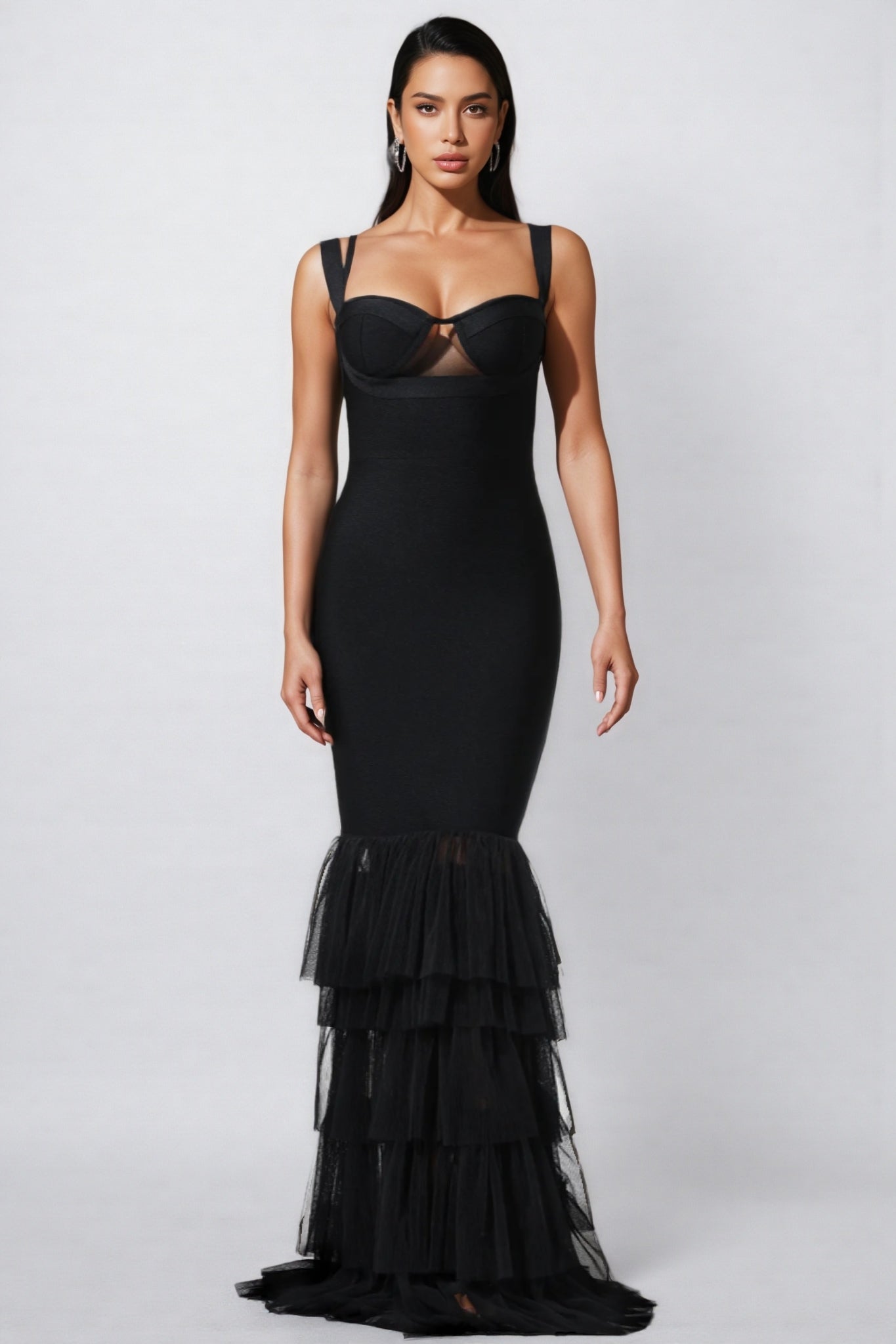 Rheak Fish Tail Mesh Yarn Bandage Maxi Dress