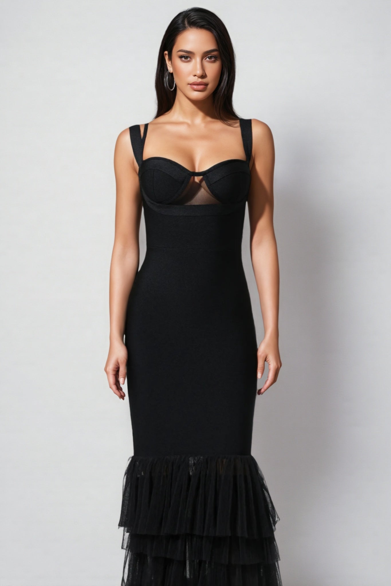 Rheak Fish Tail Mesh Yarn Bandage Maxi Dress - View 4