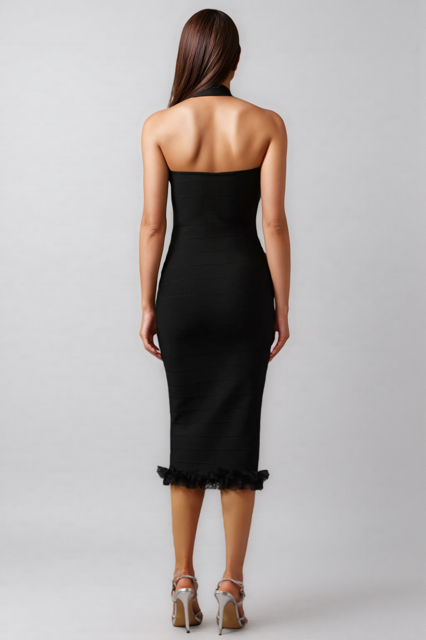 Lace V-Neck Sleeveless Bodycon Midi Party Dress
