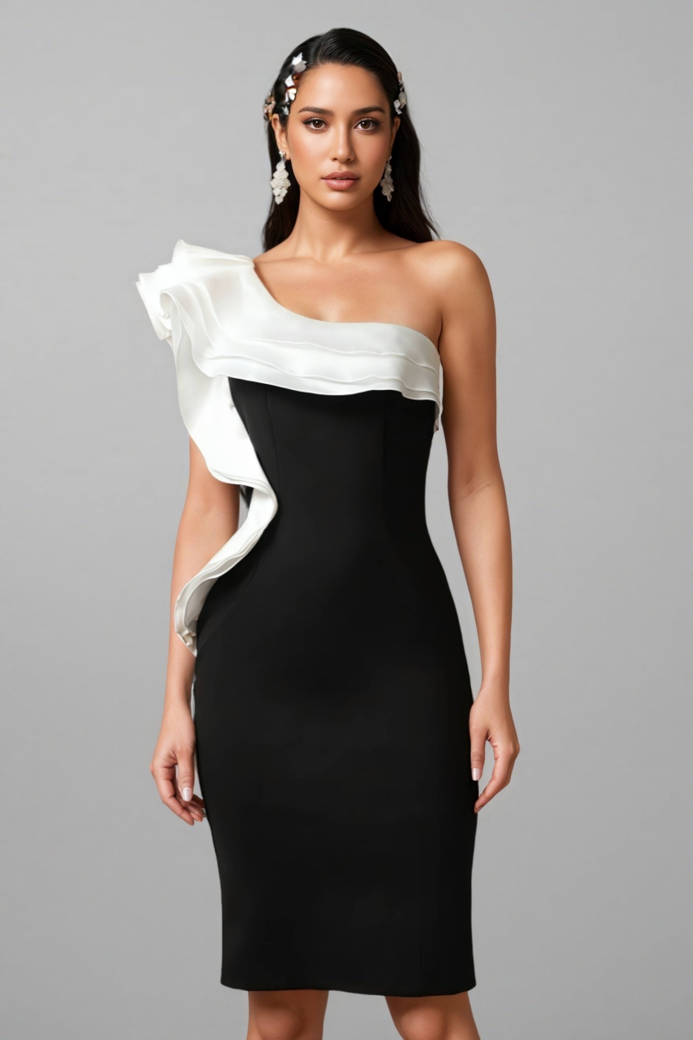 Jodinin One Shoulder Flounce Bandage Mini Dress - View 2