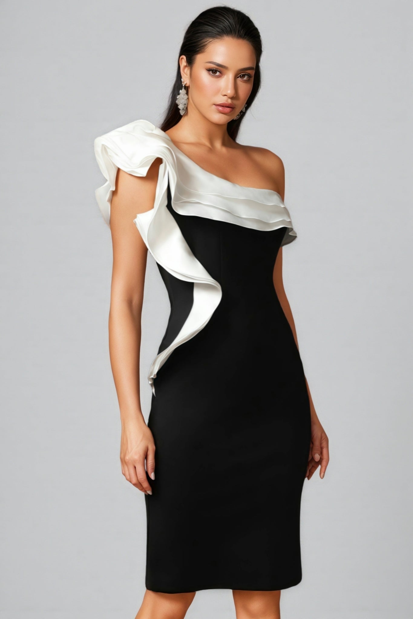 Jodinin One Shoulder Flounce Bandage Mini Dress - View 3