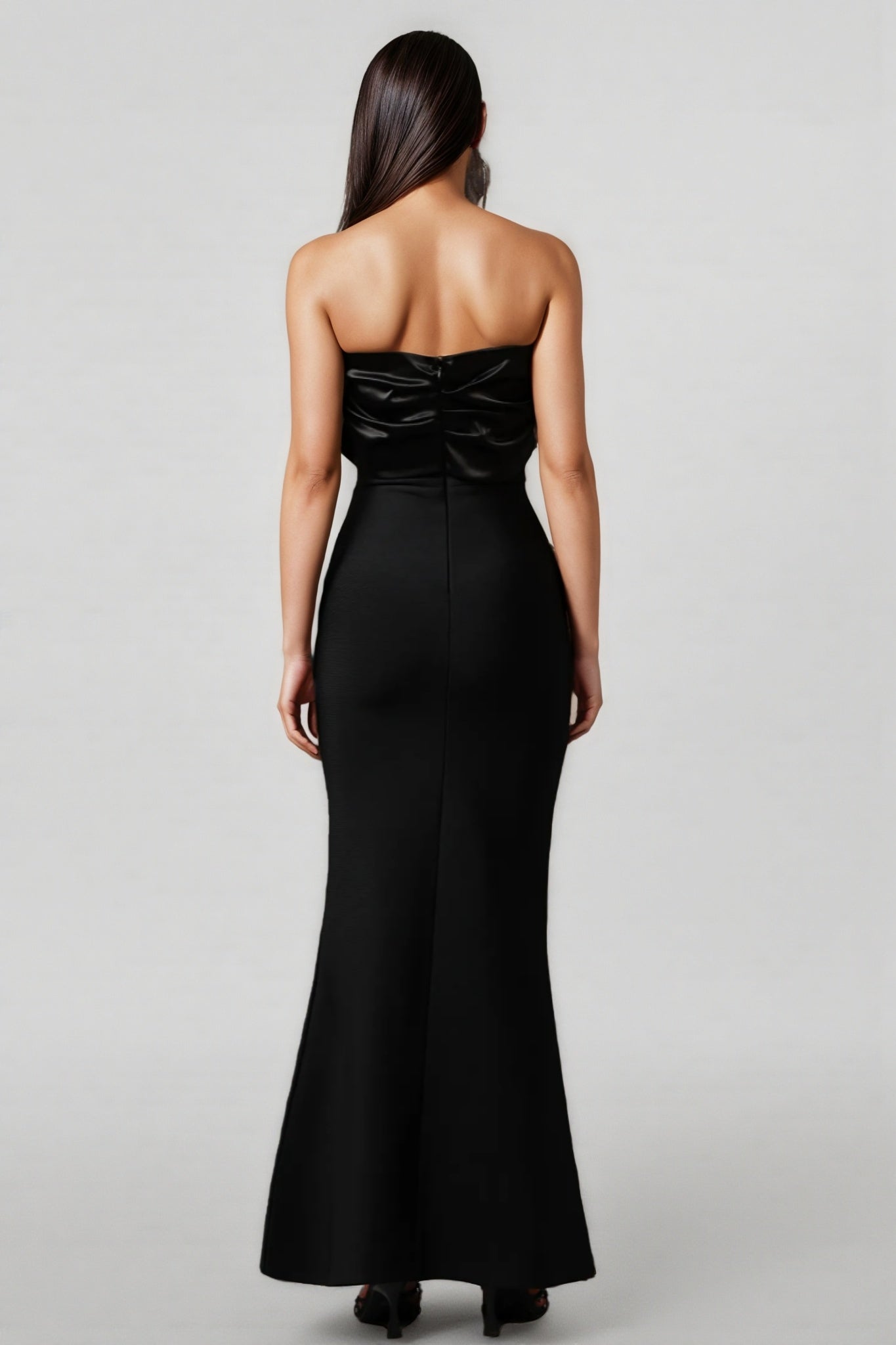Rhinestone Bow Chain Fringe Strapless Bandage Mermaid Maxi Gown