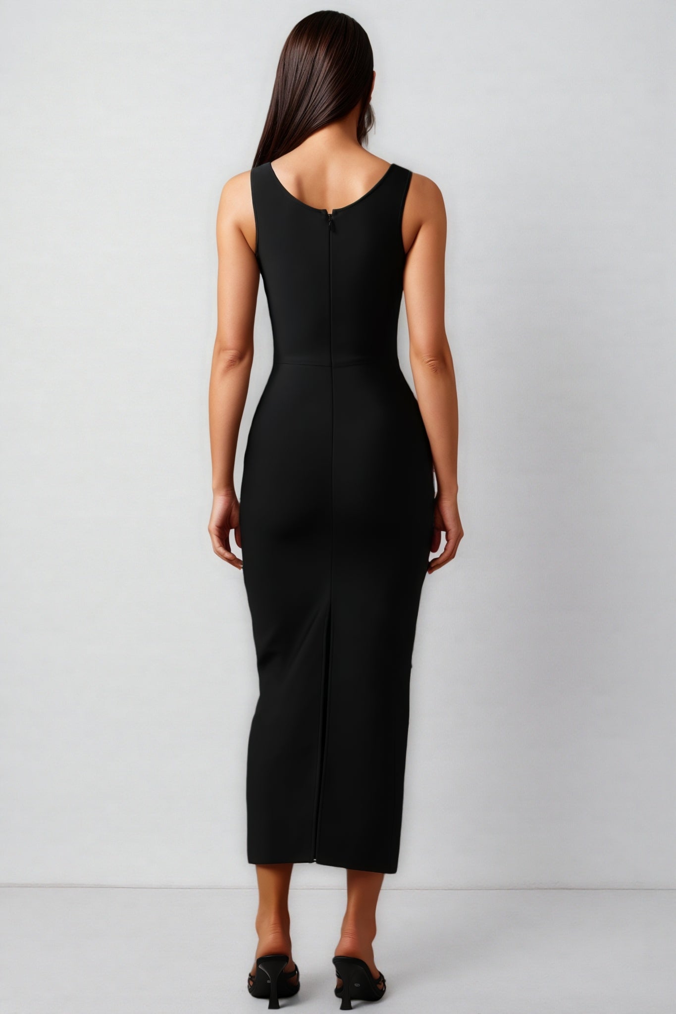 Rhinestone Embellished Scoop Neck Sleeveless Bandage Bodycon Midi Dress