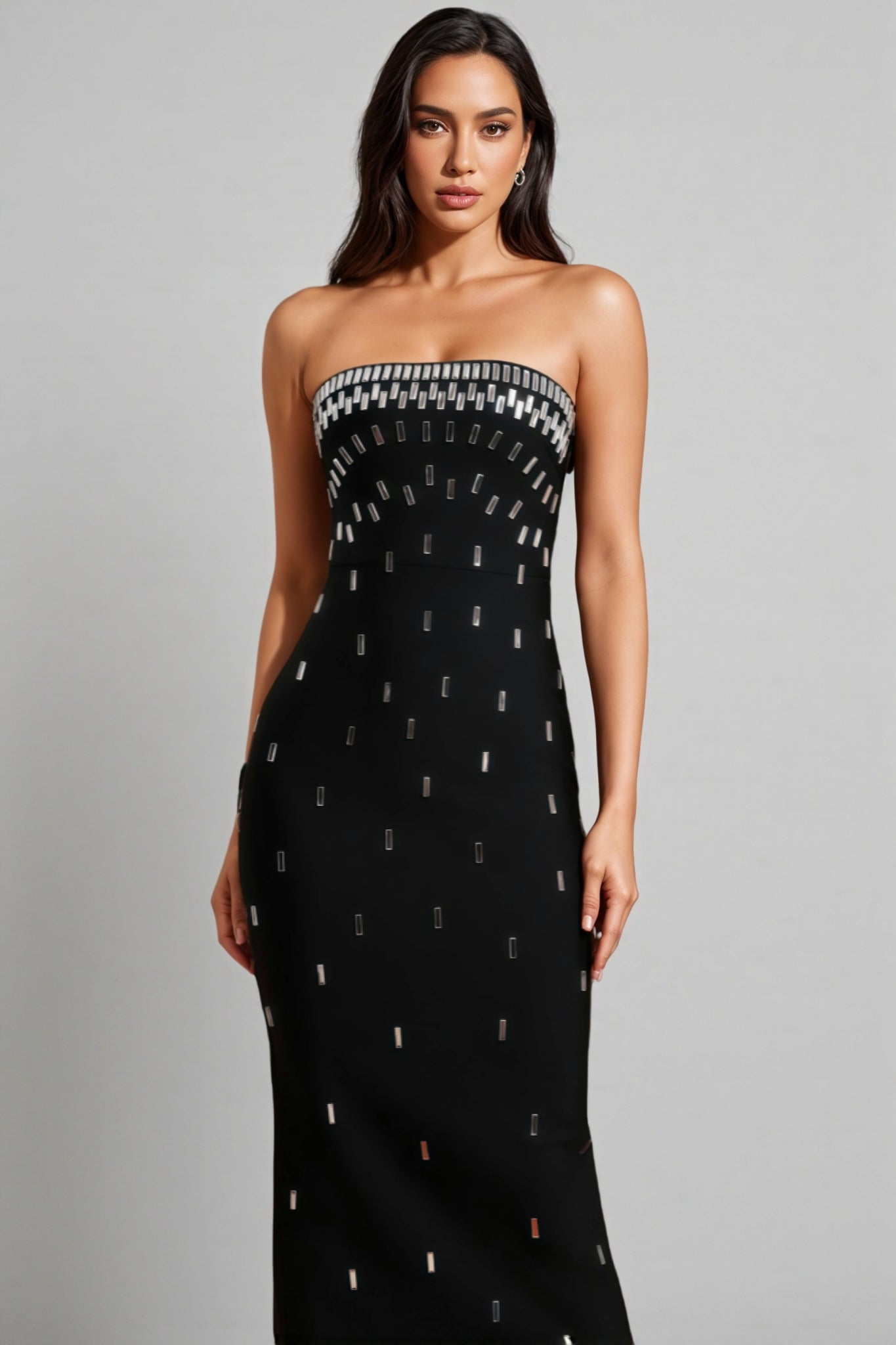 Strapless Rhinestone Embellished Column Bodycon Maxi Gown