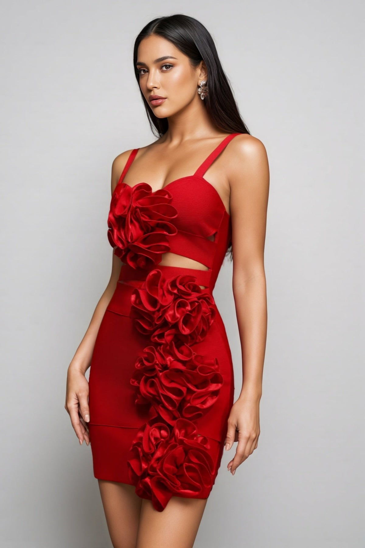 Bandage 3D Floral Cut Out Mini Dress - View 3